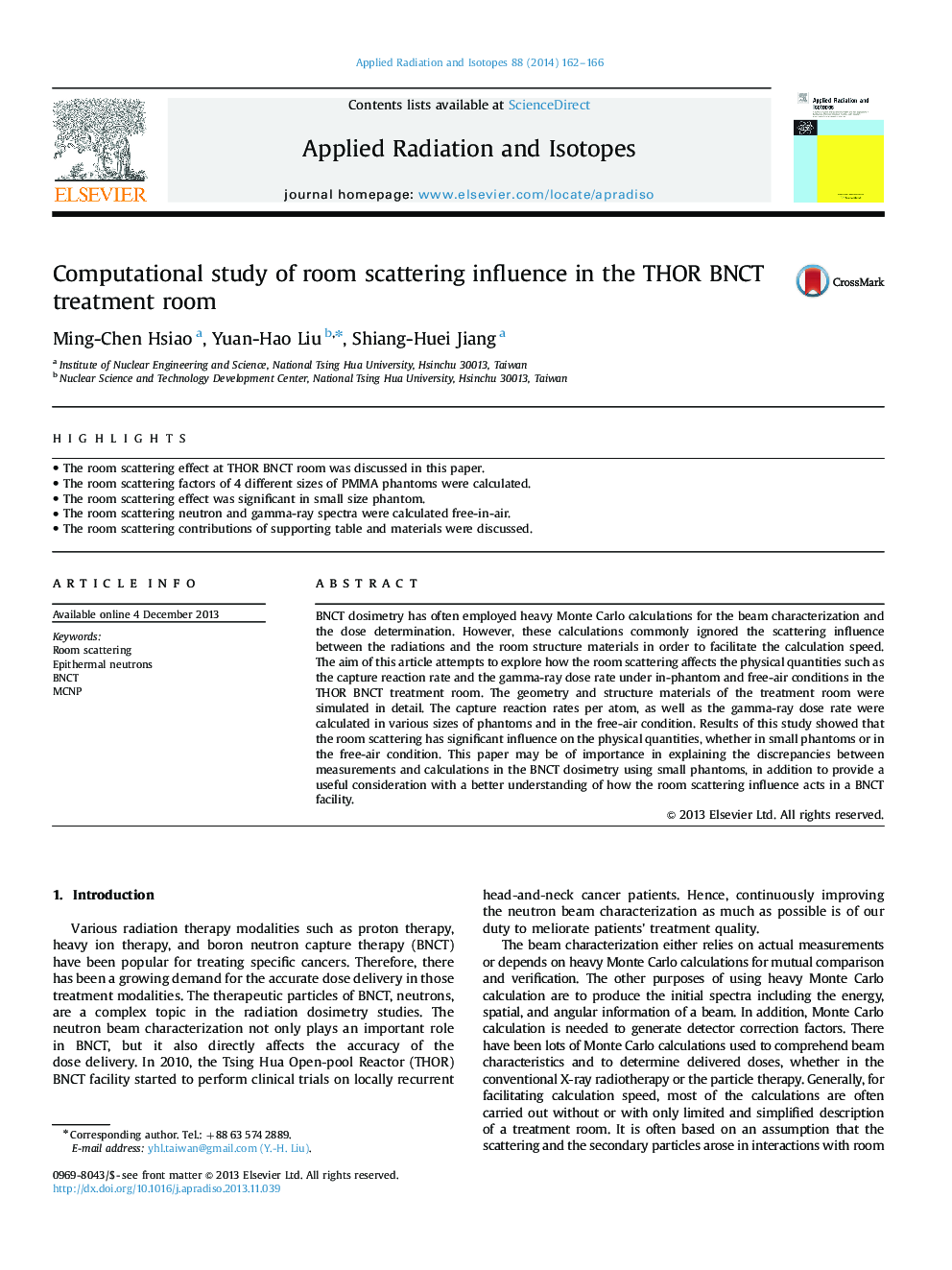 Computational study of room scattering influence in the THOR BNCT treatment room