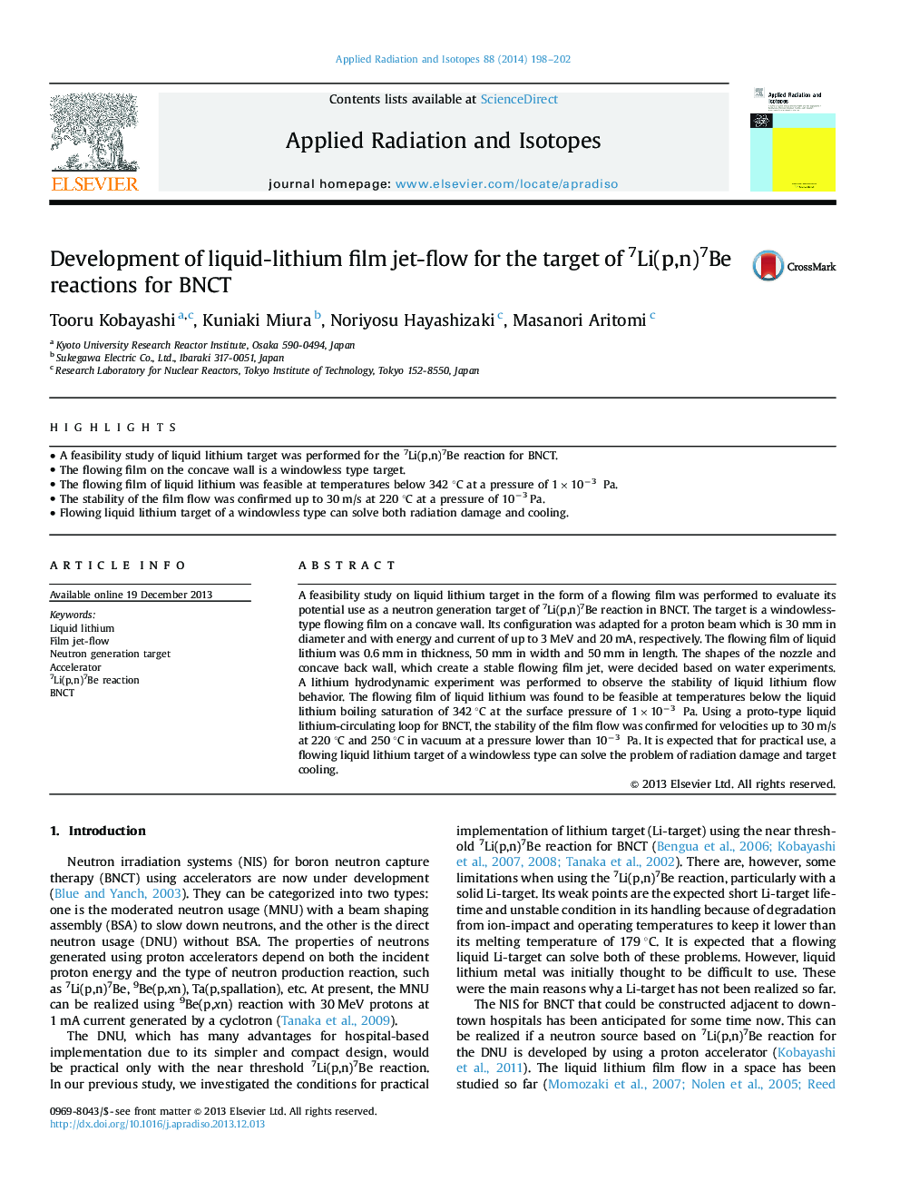 Development of liquid-lithium film jet-flow for the target of 7Li(p,n)7Be reactions for BNCT