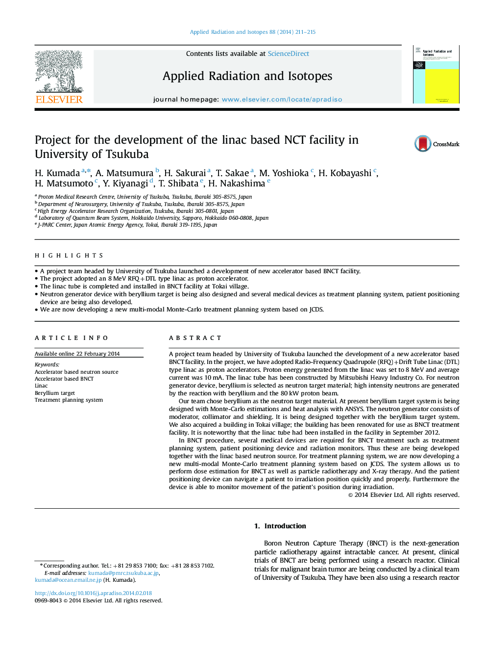 Project for the development of the linac based NCT facility in University of Tsukuba