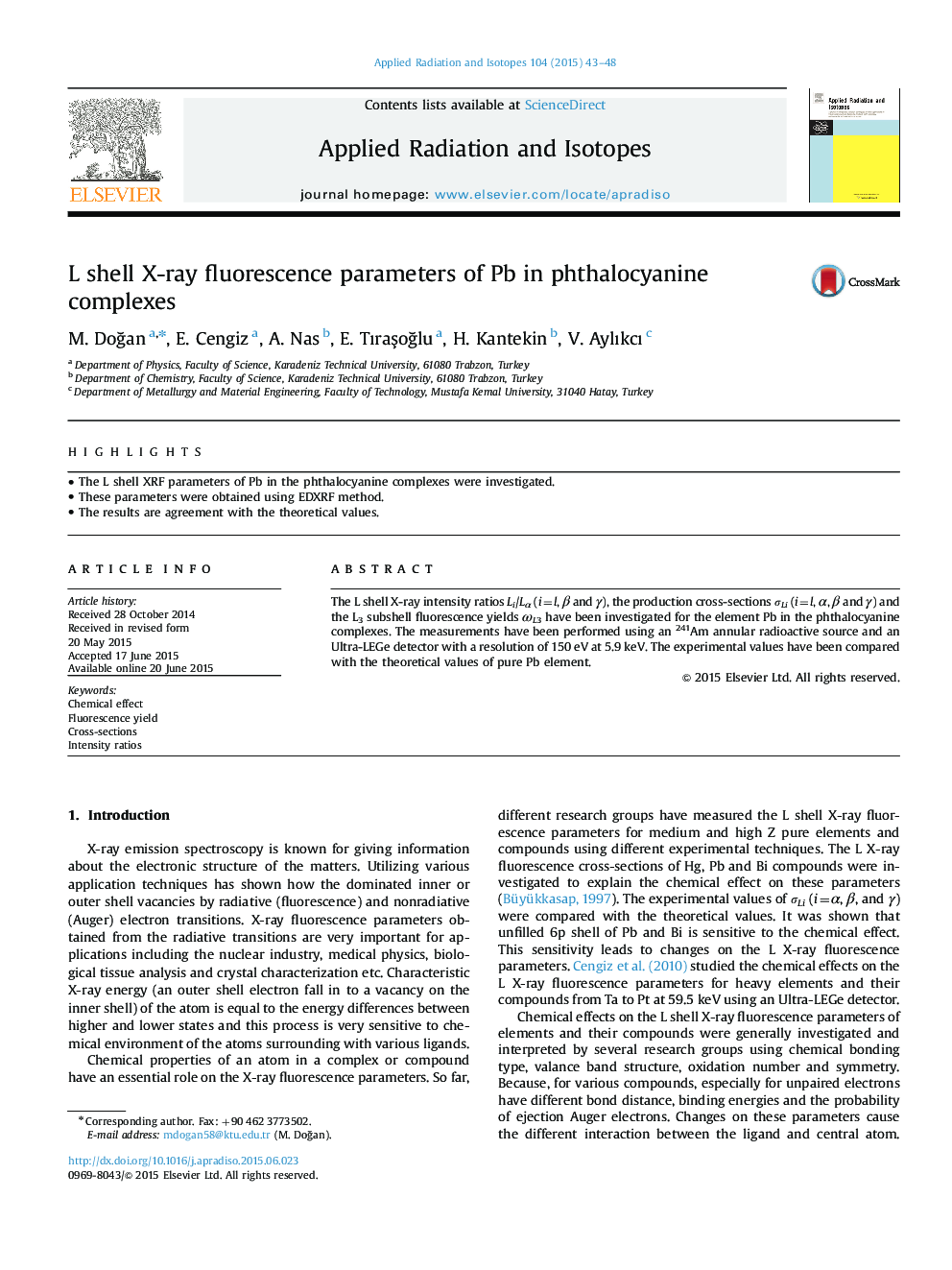 L shell X-ray fluorescence parameters of Pb in phthalocyanine complexes