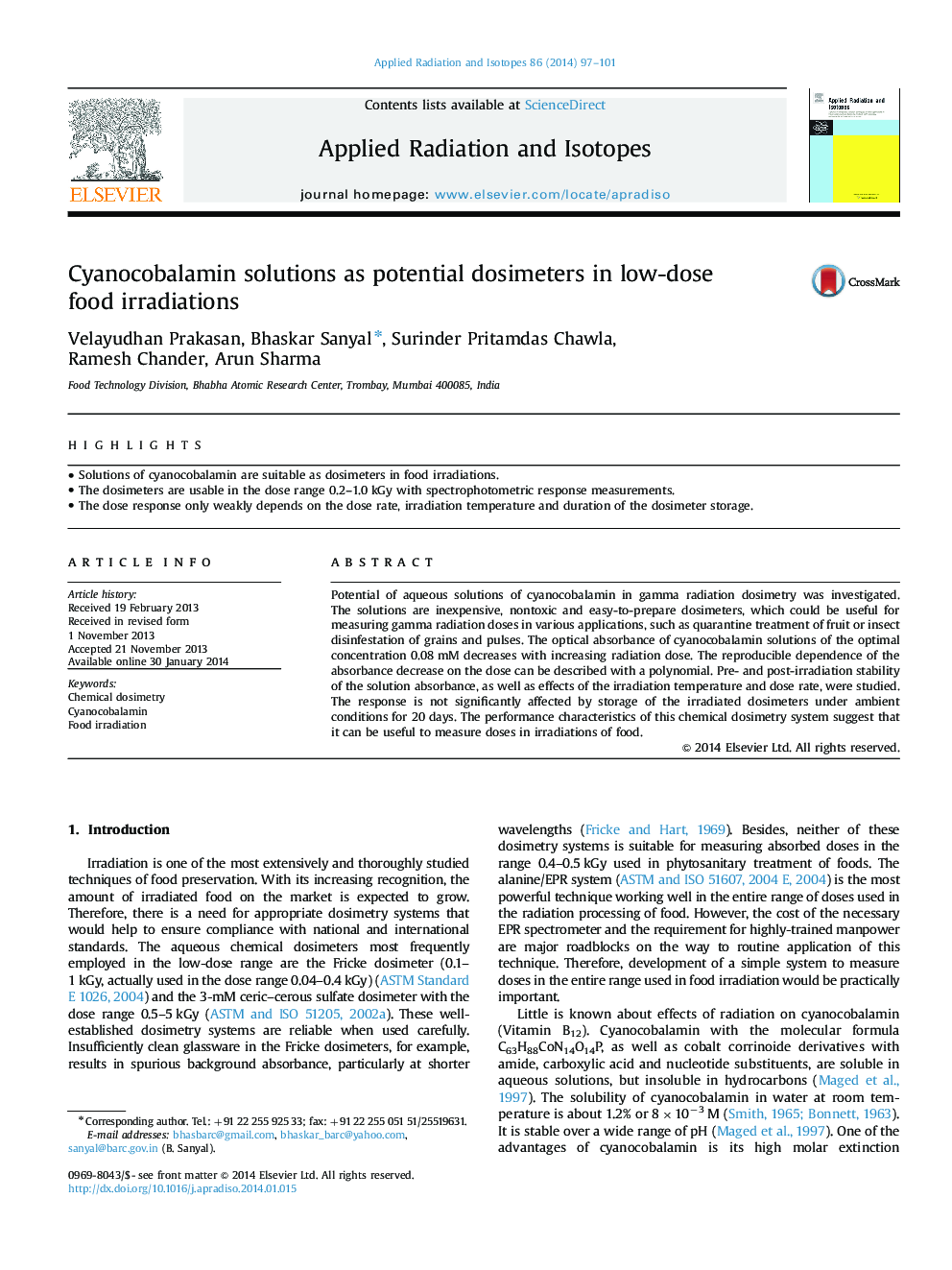 Cyanocobalamin solutions as potential dosimeters in low-dose food irradiations