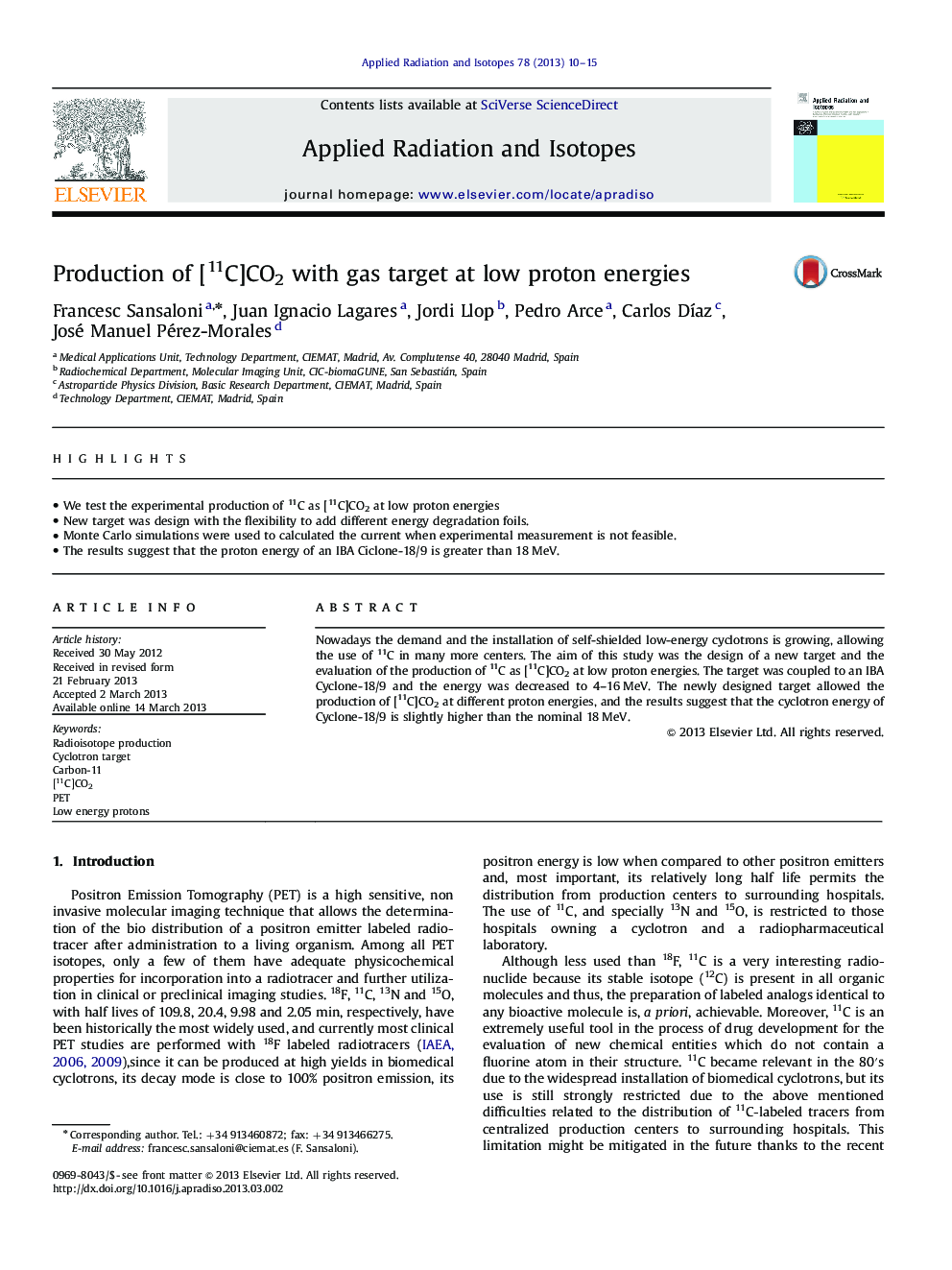 Production of [11C]CO2 with gas target at low proton energies