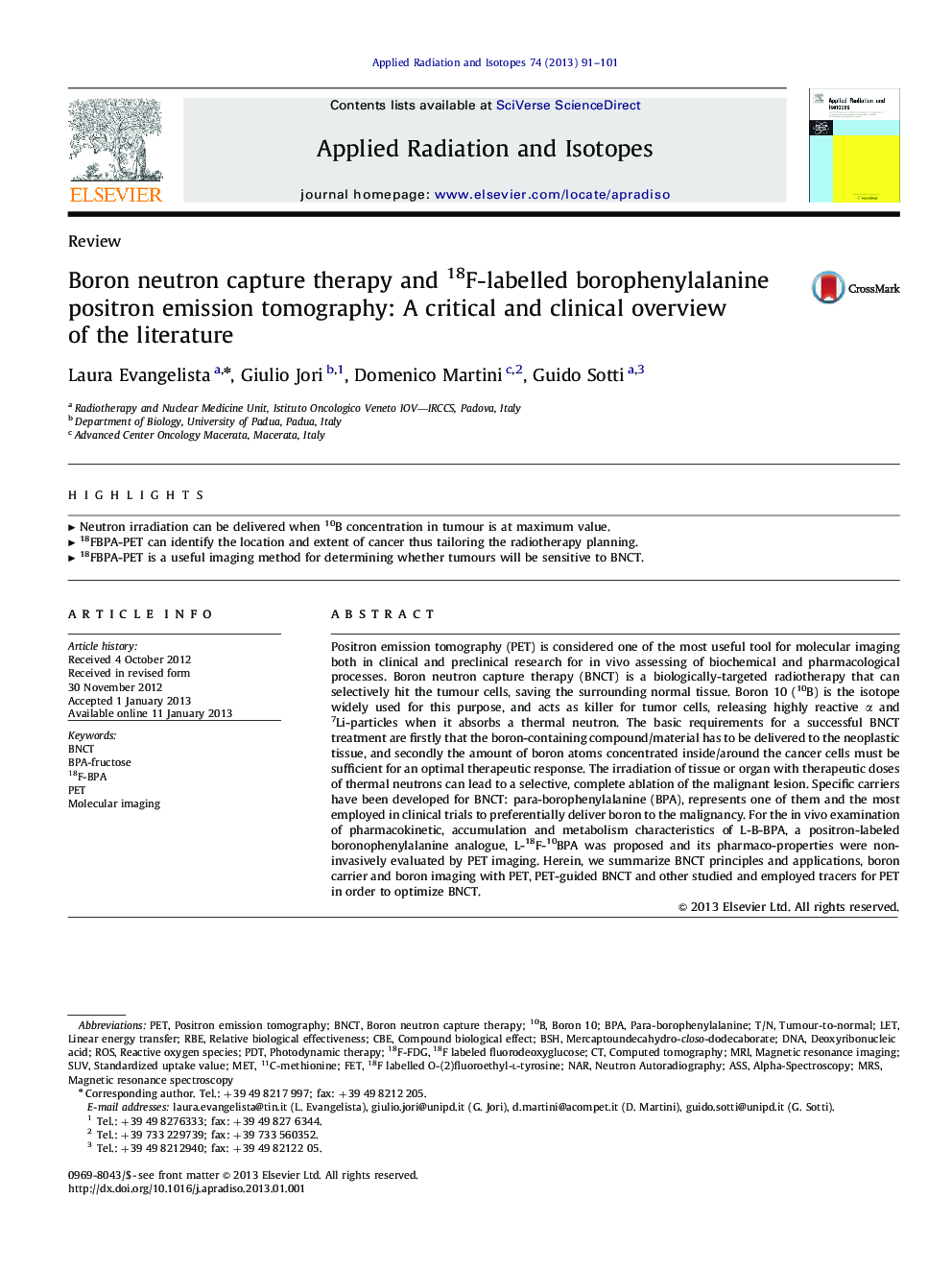 Boron neutron capture therapy and 18F-labelled borophenylalanine positron emission tomography: A critical and clinical overview of theliterature