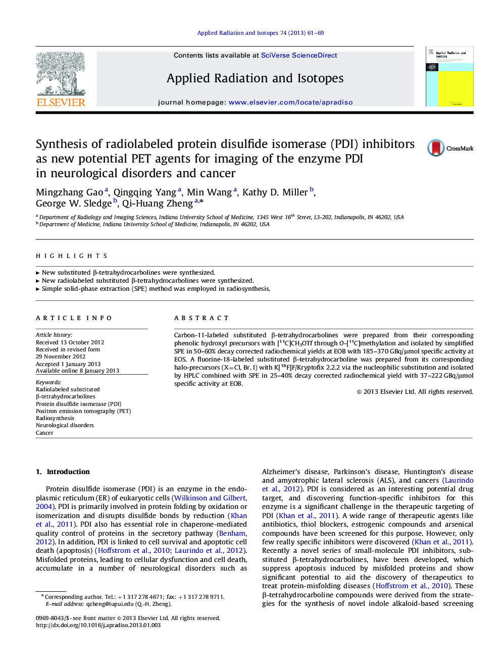 Synthesis of radiolabeled protein disulfide isomerase (PDI) inhibitors as new potential PET agents for imaging of the enzyme PDI in neurological disorders and cancer