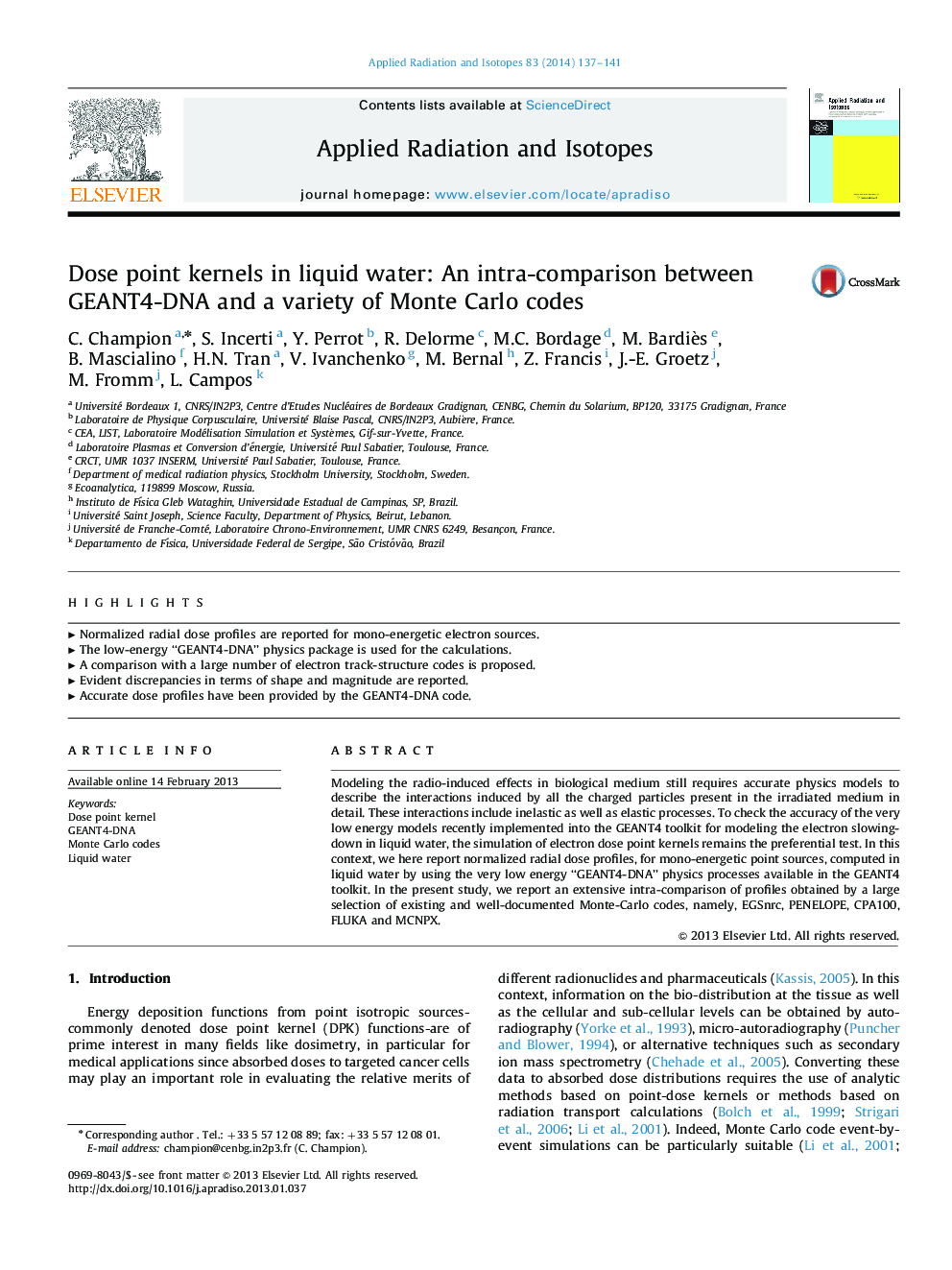 Dose point kernels in liquid water: An intra-comparison between GEANT4-DNA and a variety of Monte Carlo codes