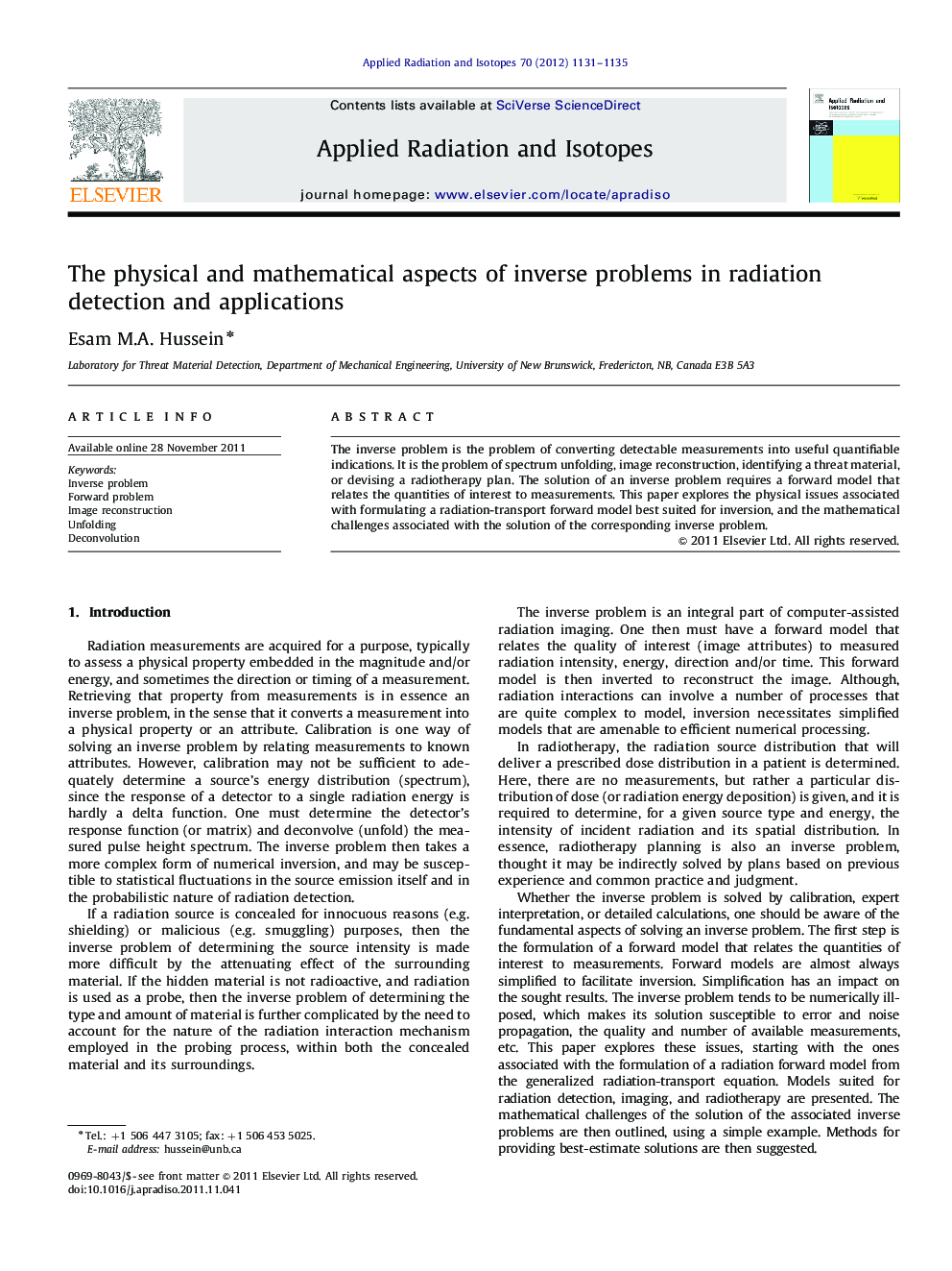 The physical and mathematical aspects of inverse problems in radiation detection and applications