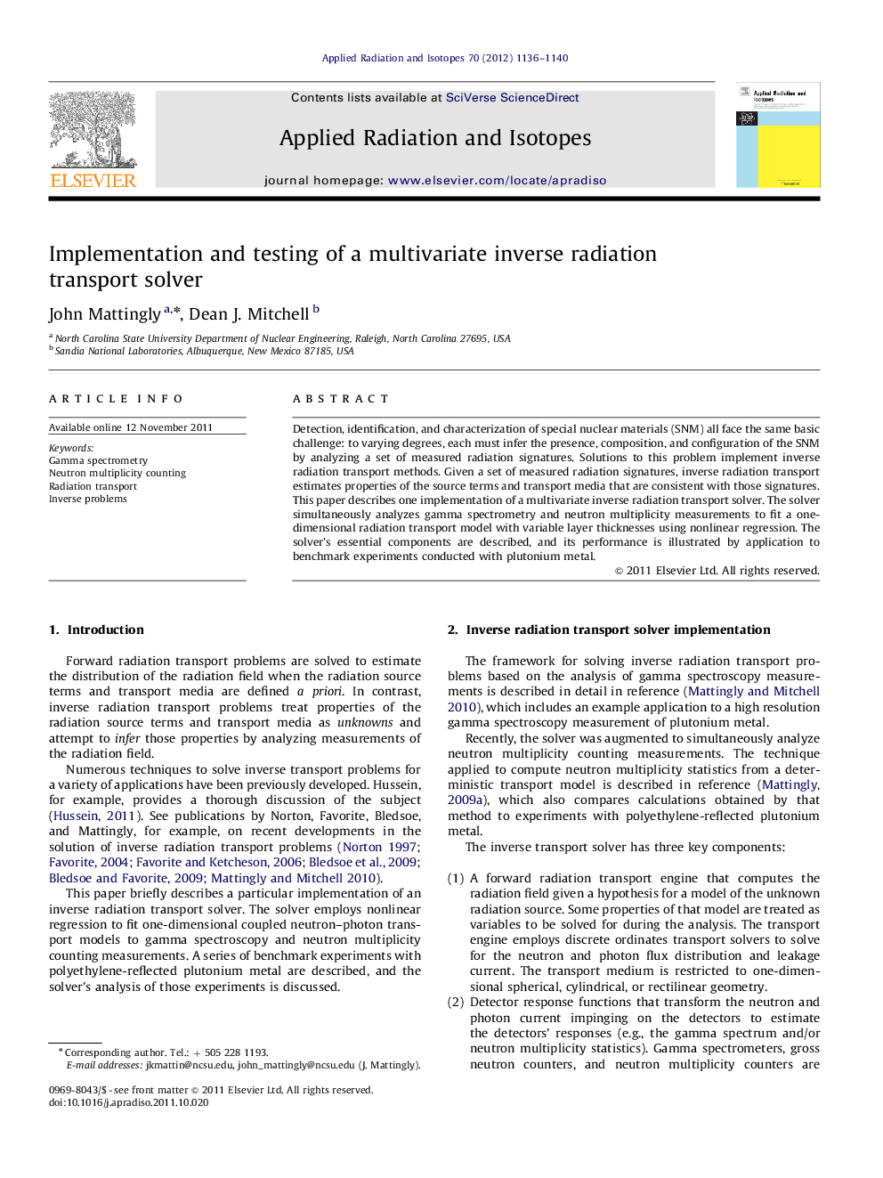 Implementation and testing of a multivariate inverse radiation transport solver