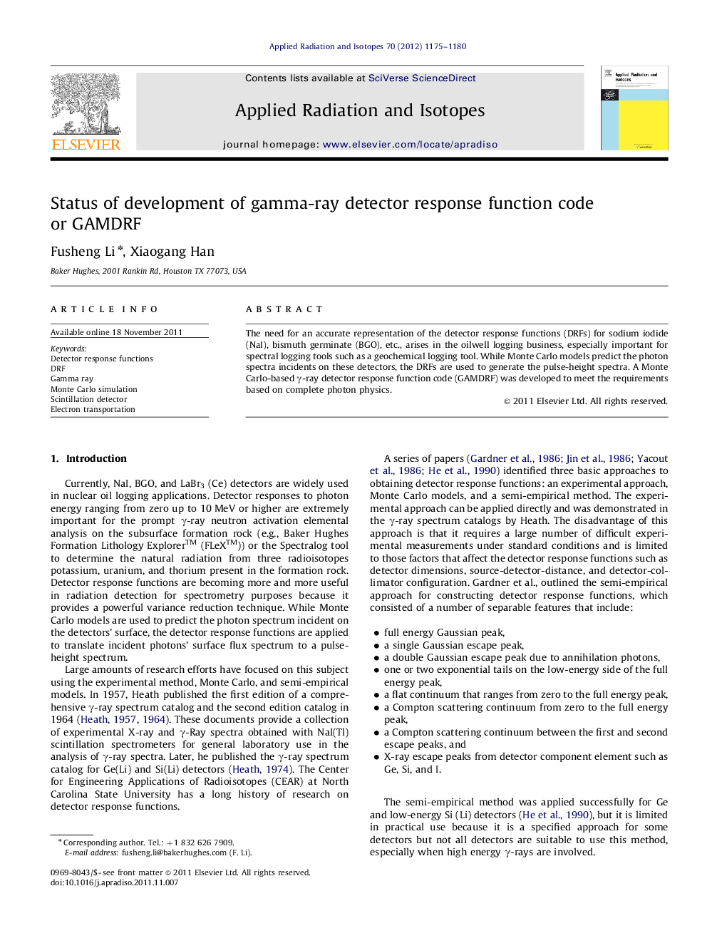 Status of development of gamma-ray detector response function code or GAMDRF