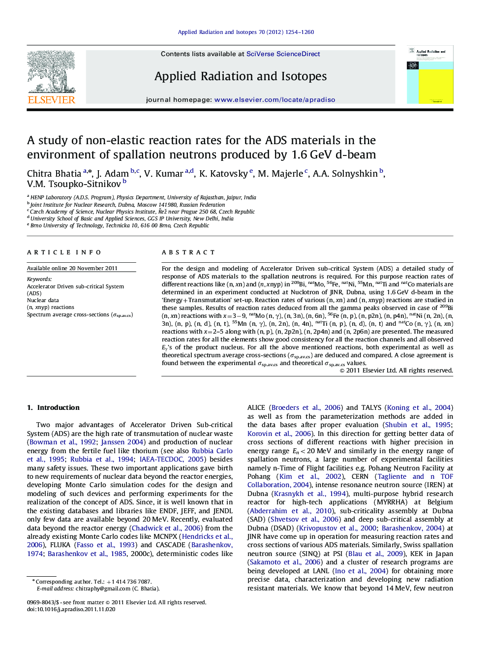 A study of non-elastic reaction rates for the ADS materials in the environment of spallation neutrons produced by 1.6Â GeV d-beam