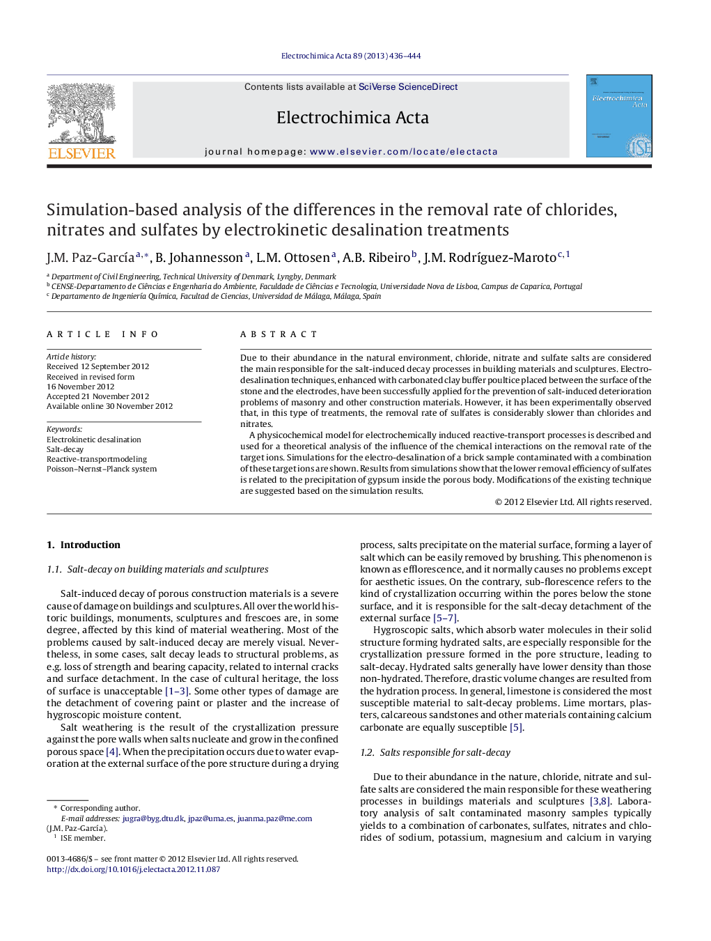 Simulation-based analysis of the differences in the removal rate of chlorides, nitrates and sulfates by electrokinetic desalination treatments