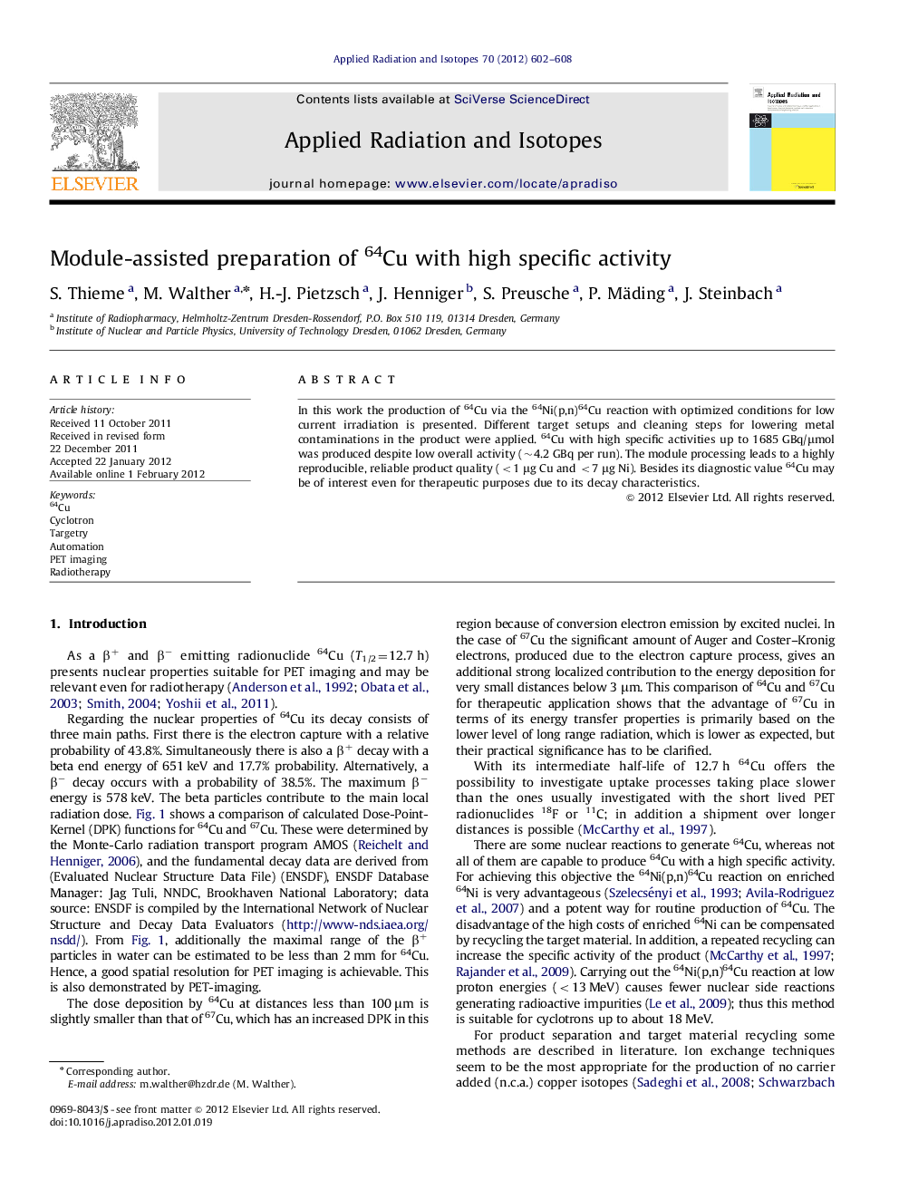 Module-assisted preparation of 64Cu with high specific activity