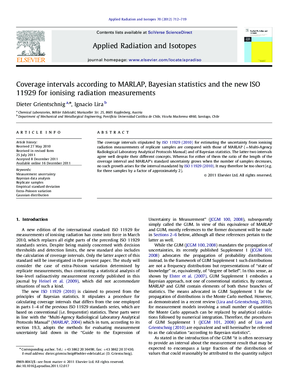 Coverage intervals according to MARLAP, Bayesian statistics and the new ISO 11929 for ionising radiation measurements