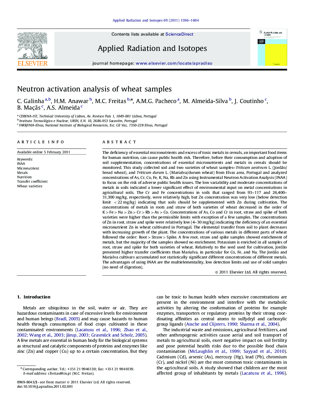 Neutron activation analysis of wheat samples