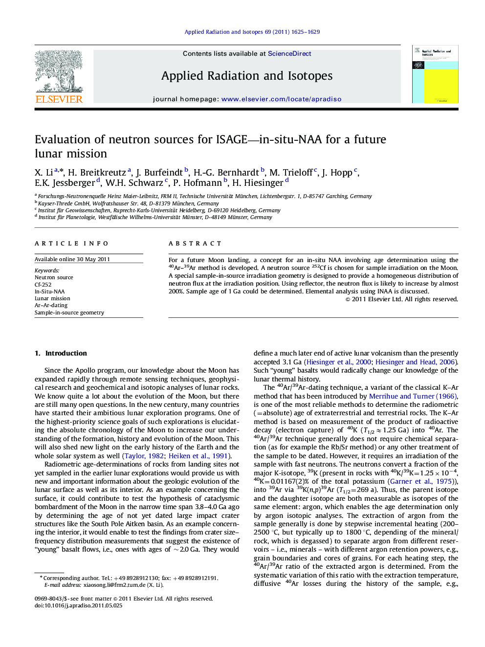 Evaluation of neutron sources for ISAGE-in-situ-NAA for a future lunar mission