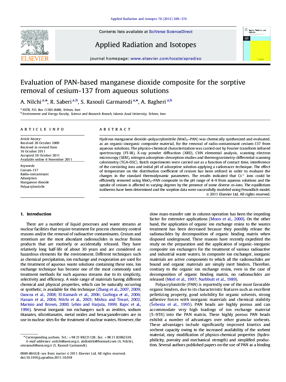 Evaluation of PAN-based manganese dioxide composite for the sorptive removal of cesium-137 from aqueous solutions