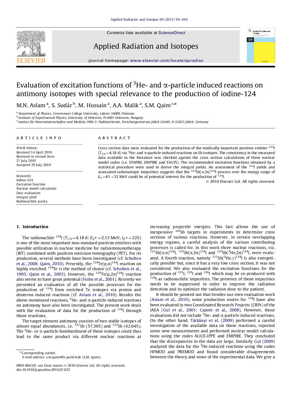 Evaluation of excitation functions of 3He- and α-particle induced reactions on antimony isotopes with special relevance to the production of iodine-124