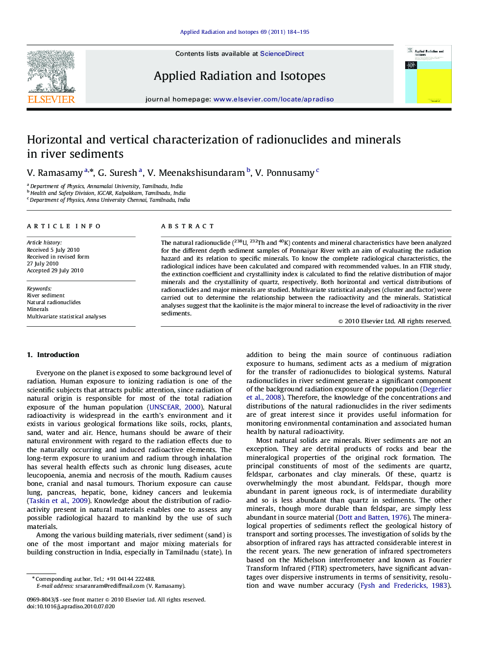 Horizontal and vertical characterization of radionuclides and minerals in river sediments