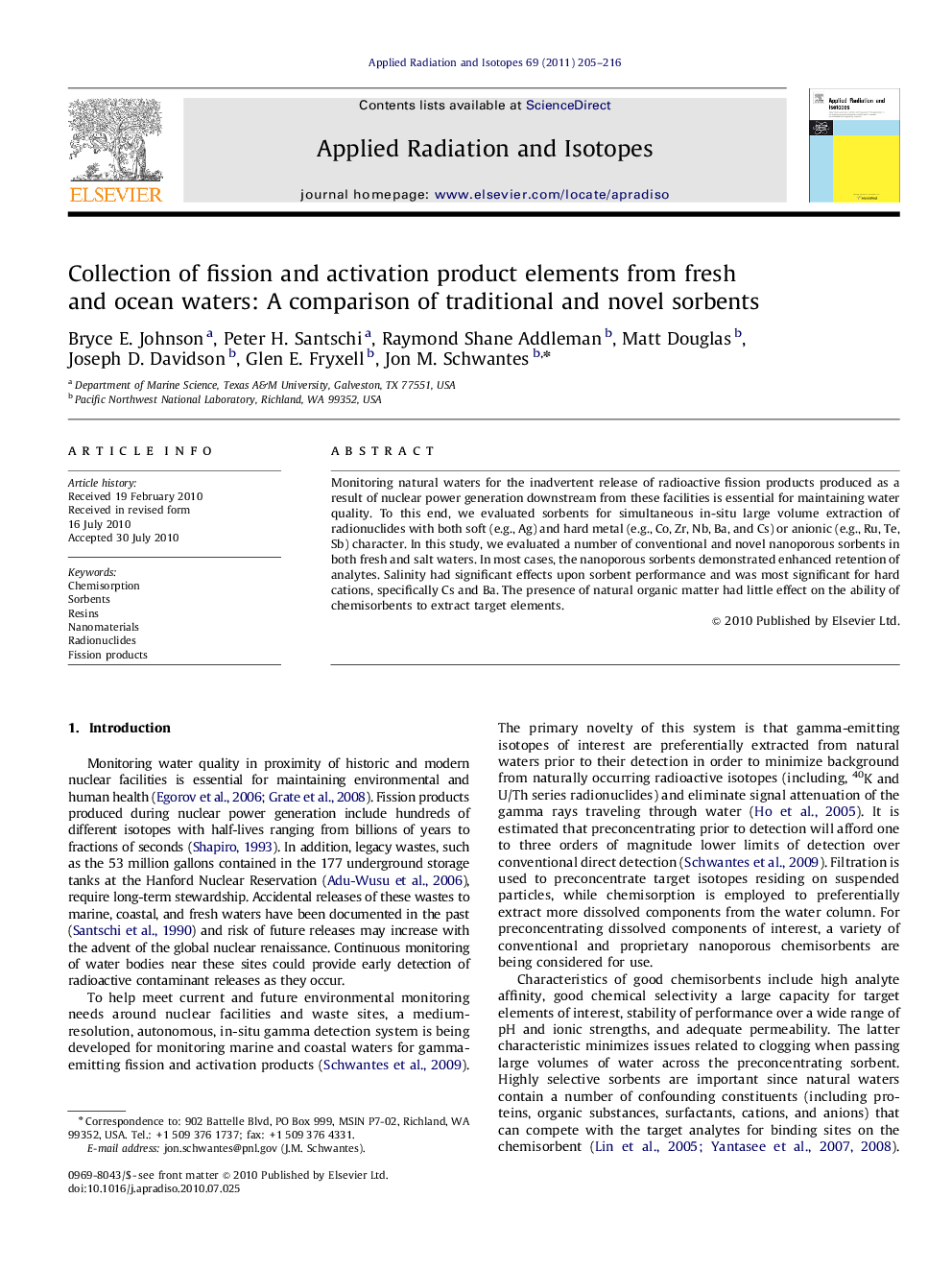 Collection of fission and activation product elements from fresh and ocean waters: A comparison of traditional and novel sorbents