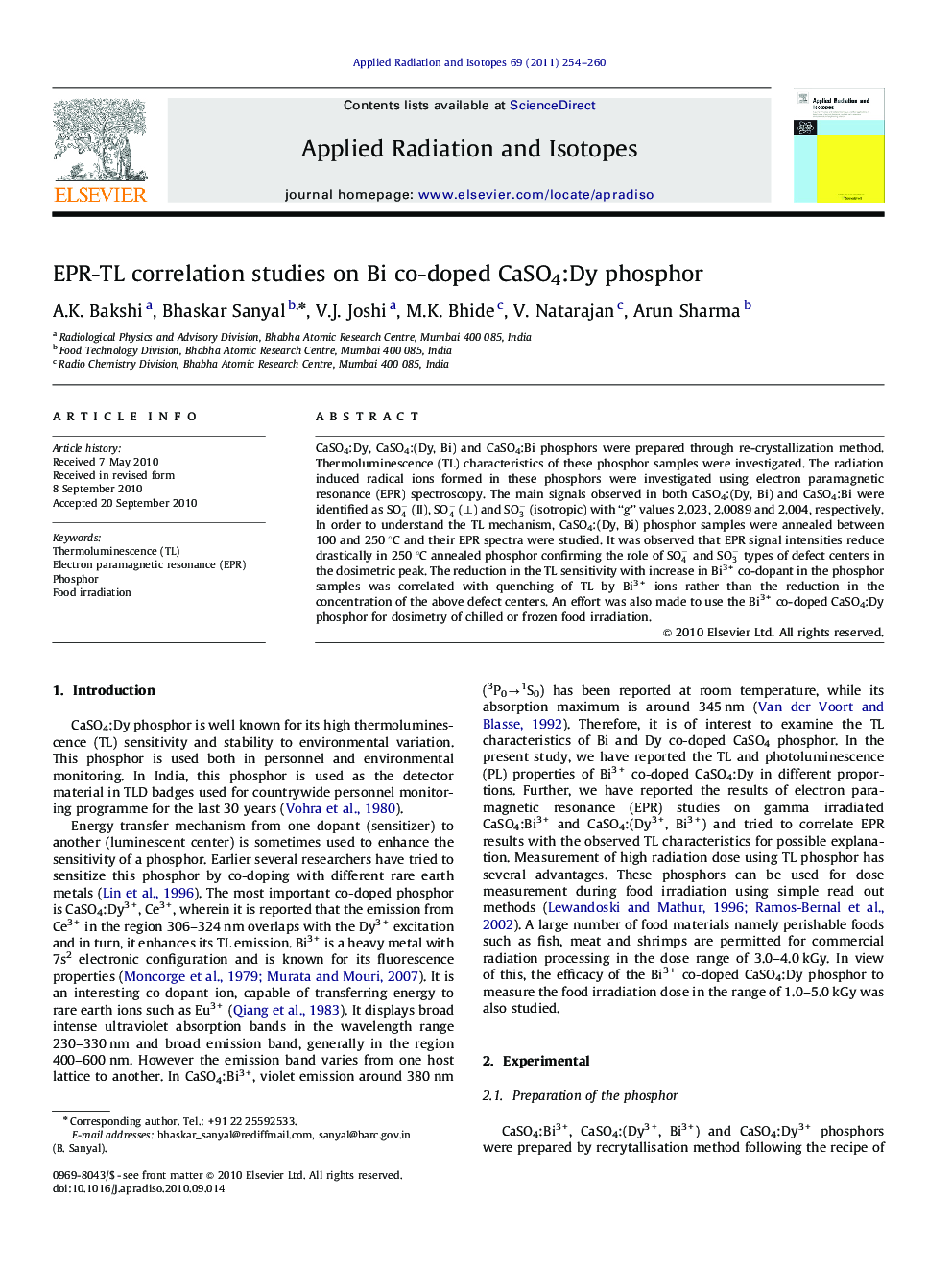 EPR-TL correlation studies on Bi co-doped CaSO4:Dy phosphor