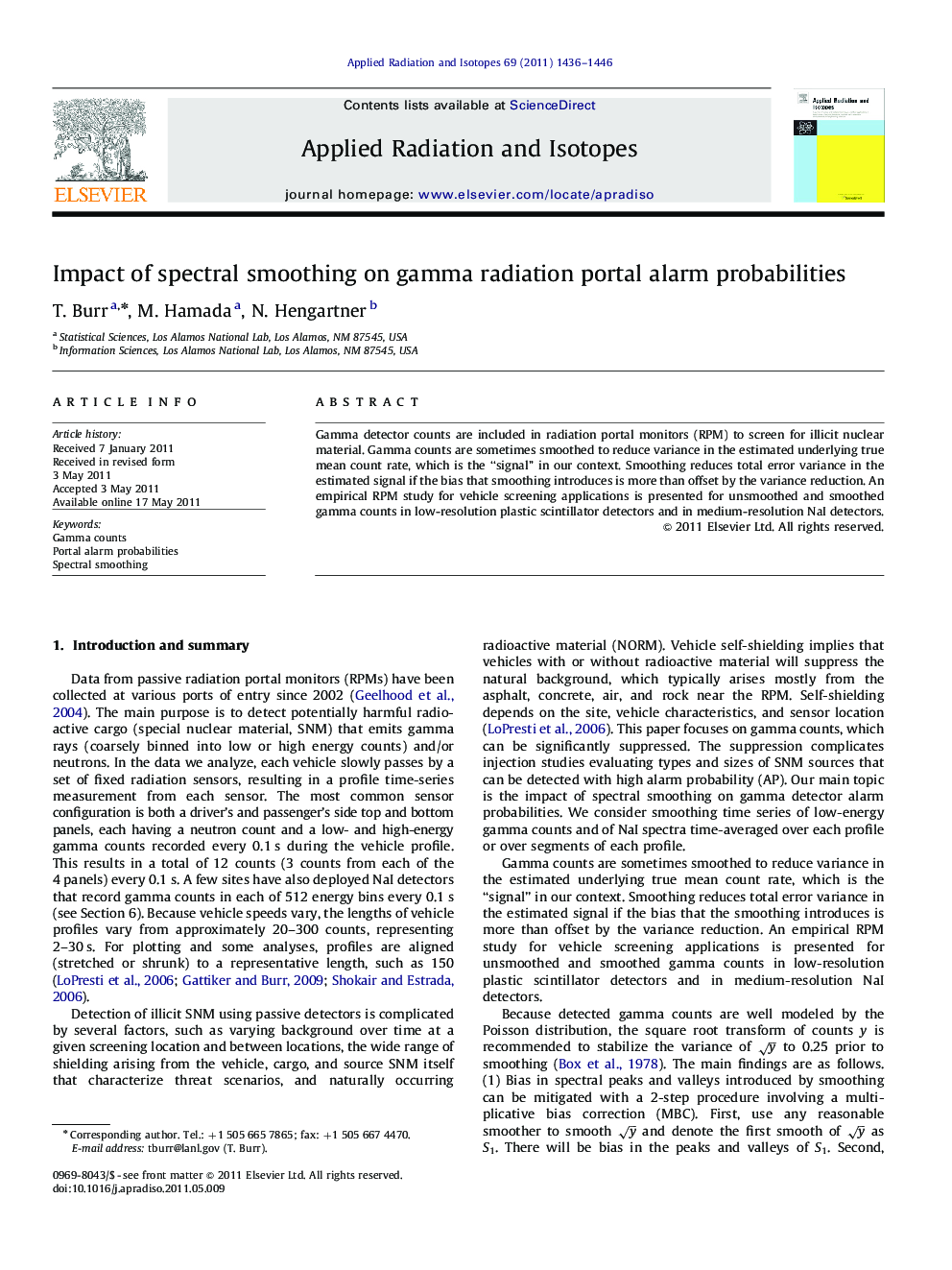 Impact of spectral smoothing on gamma radiation portal alarm probabilities