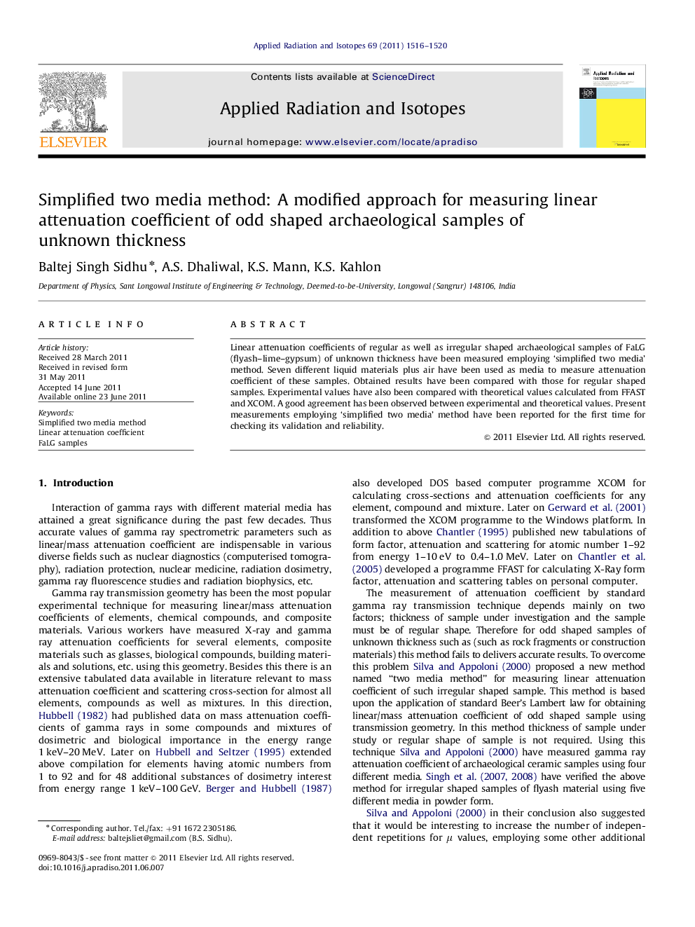 Simplified two media method: A modified approach for measuring linear attenuation coefficient of odd shaped archaeological samples of unknown thickness