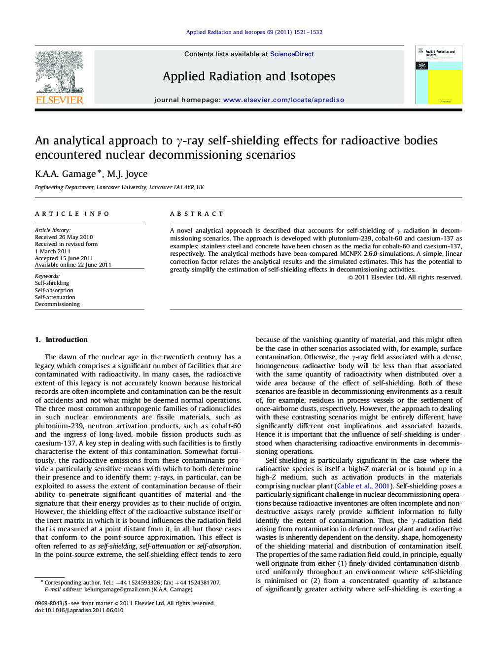 An analytical approach to γ-rayγ-ray self-shielding effects for radioactive bodies encountered nuclear decommissioning scenarios