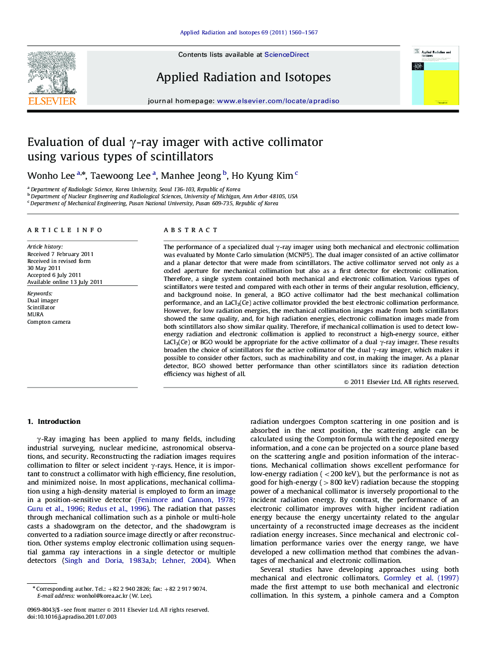 عکس صفحه اول مقاله: Evaluation of dual γ-ray imager with active collimator using various types of scintillators Evaluation of dual γ-ray imager with active collimator using various types of scintillators