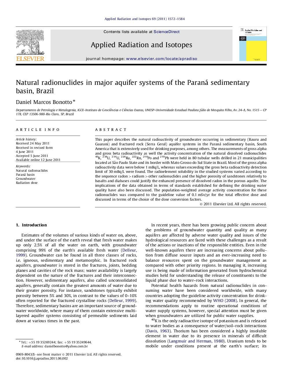 Natural radionuclides in major aquifer systems of the Paraná sedimentary basin, Brazil