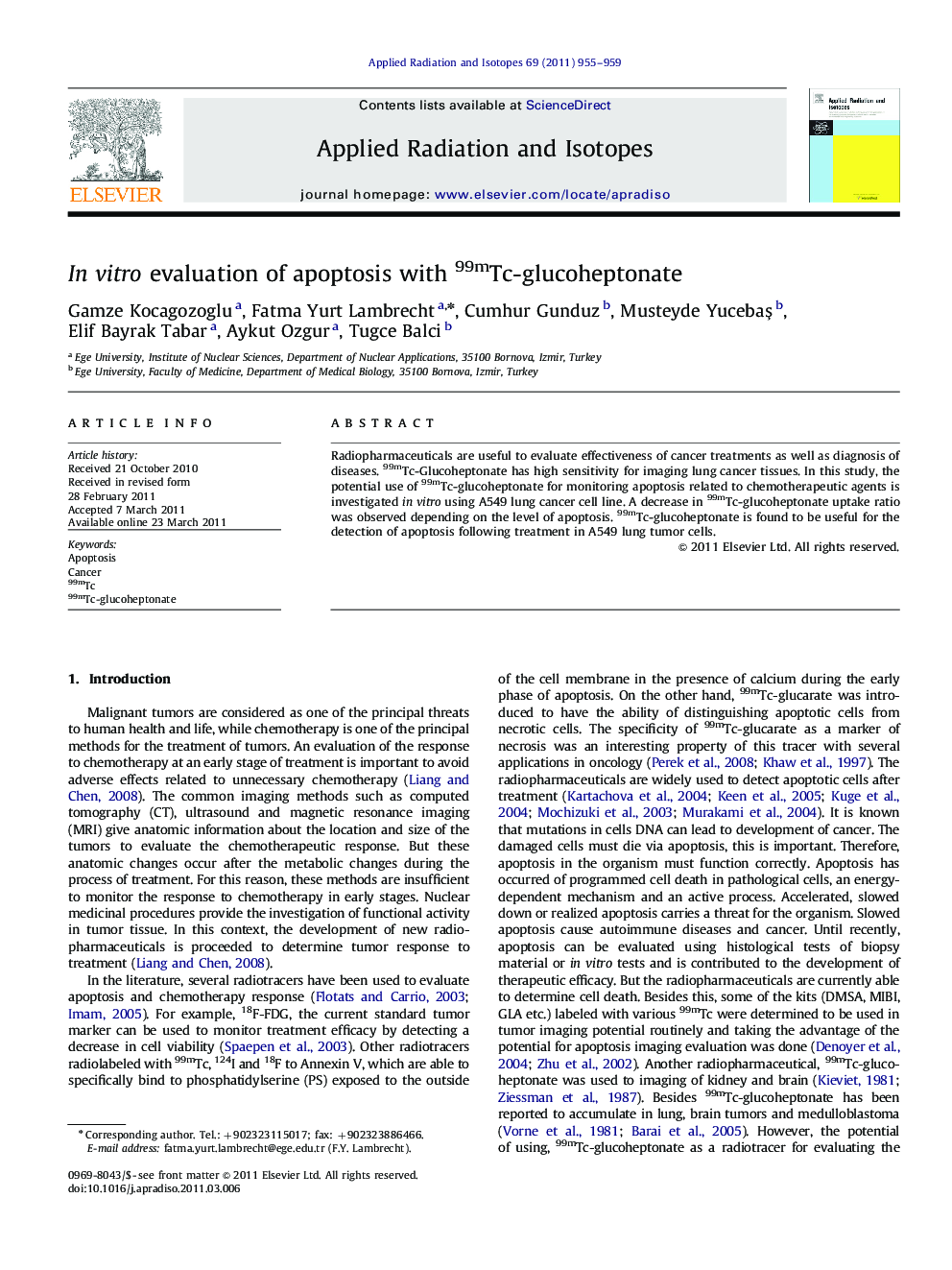 In vitro evaluation of apoptosis with 99mTc-glucoheptonate