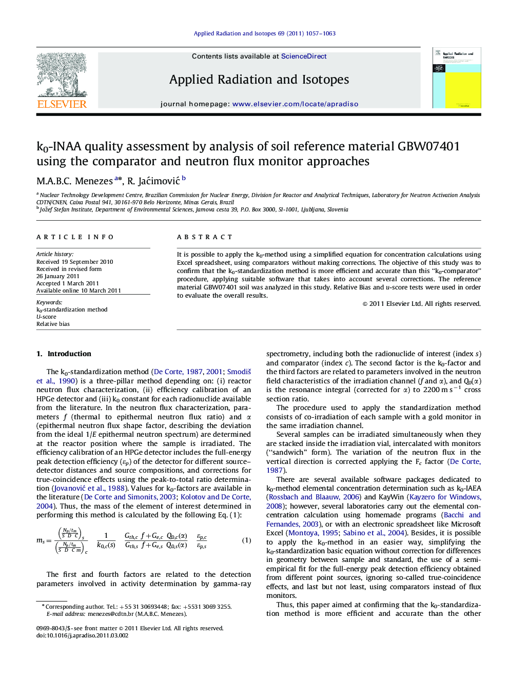 k0-INAA quality assessment by analysis of soil reference material GBW07401 using the comparator and neutron flux monitor approaches