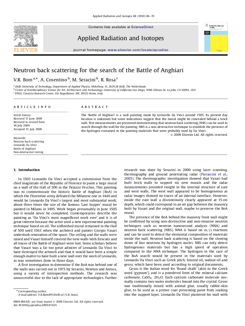 عکس صفحه اول مقاله: Neutron back scattering for the search of the Battle of Anghiari Neutron back scattering for the search of the Battle of Anghiari
