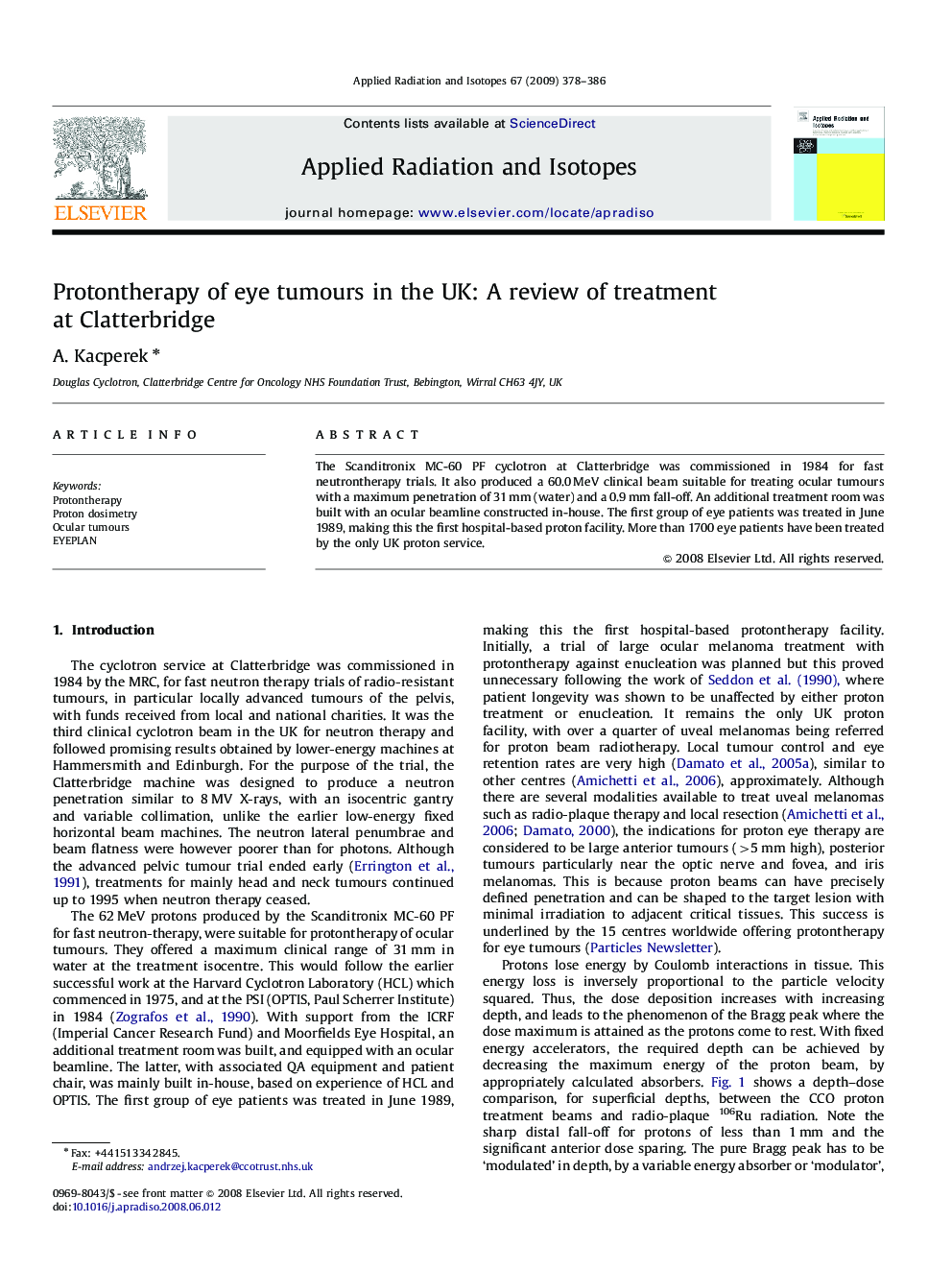 Protontherapy of eye tumours in the UK: A review of treatment at Clatterbridge