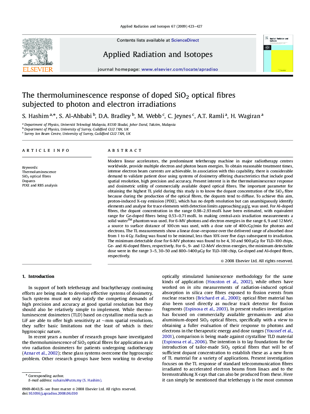 The thermoluminescence response of doped SiO2 optical fibres subjected to photon and electron irradiations