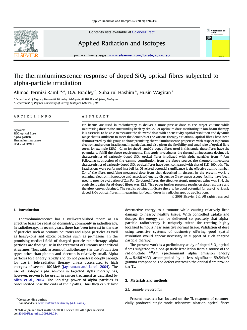 The thermoluminescence response of doped SiO2 optical fibres subjected to alpha-particle irradiation