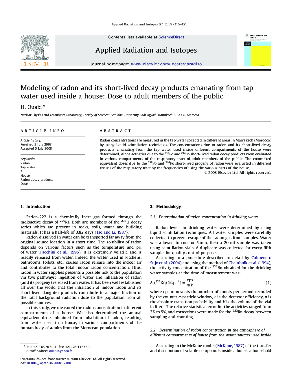 Modeling of radon and its short-lived decay products emanating from tap water used inside a house: Dose to adult members of the public