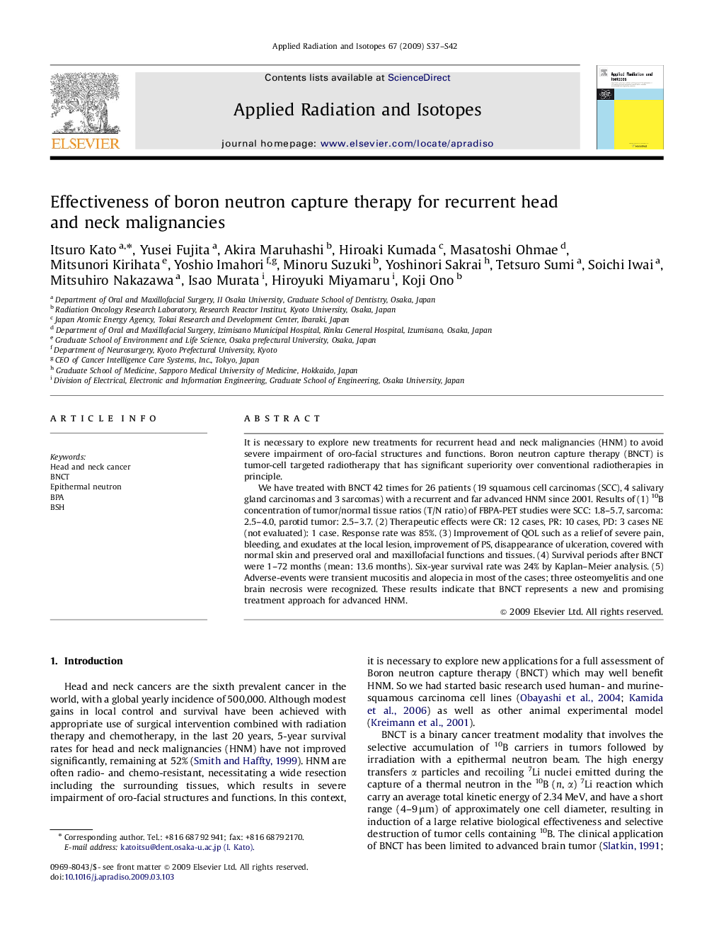 Effectiveness of boron neutron capture therapy for recurrent head and neck malignancies