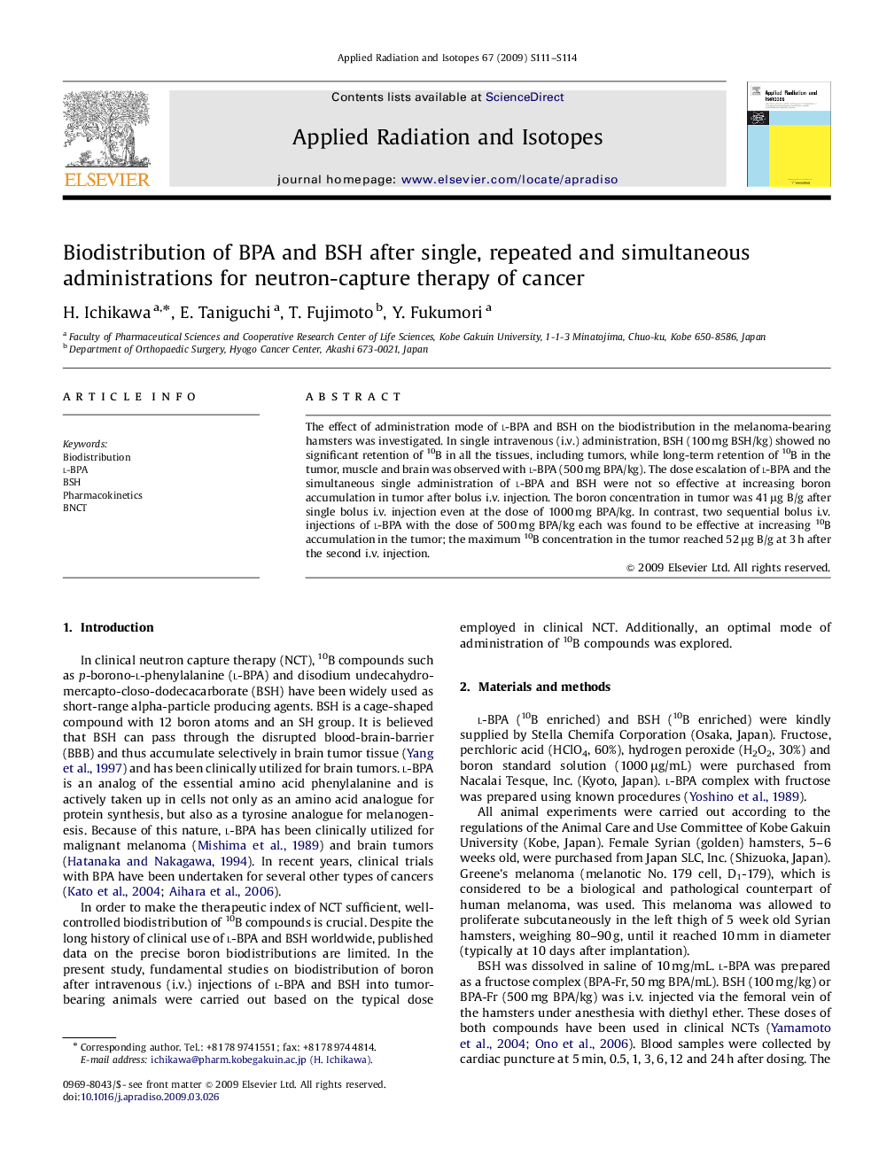 Biodistribution of BPA and BSH after single, repeated and simultaneous administrations for neutron-capture therapy of cancer