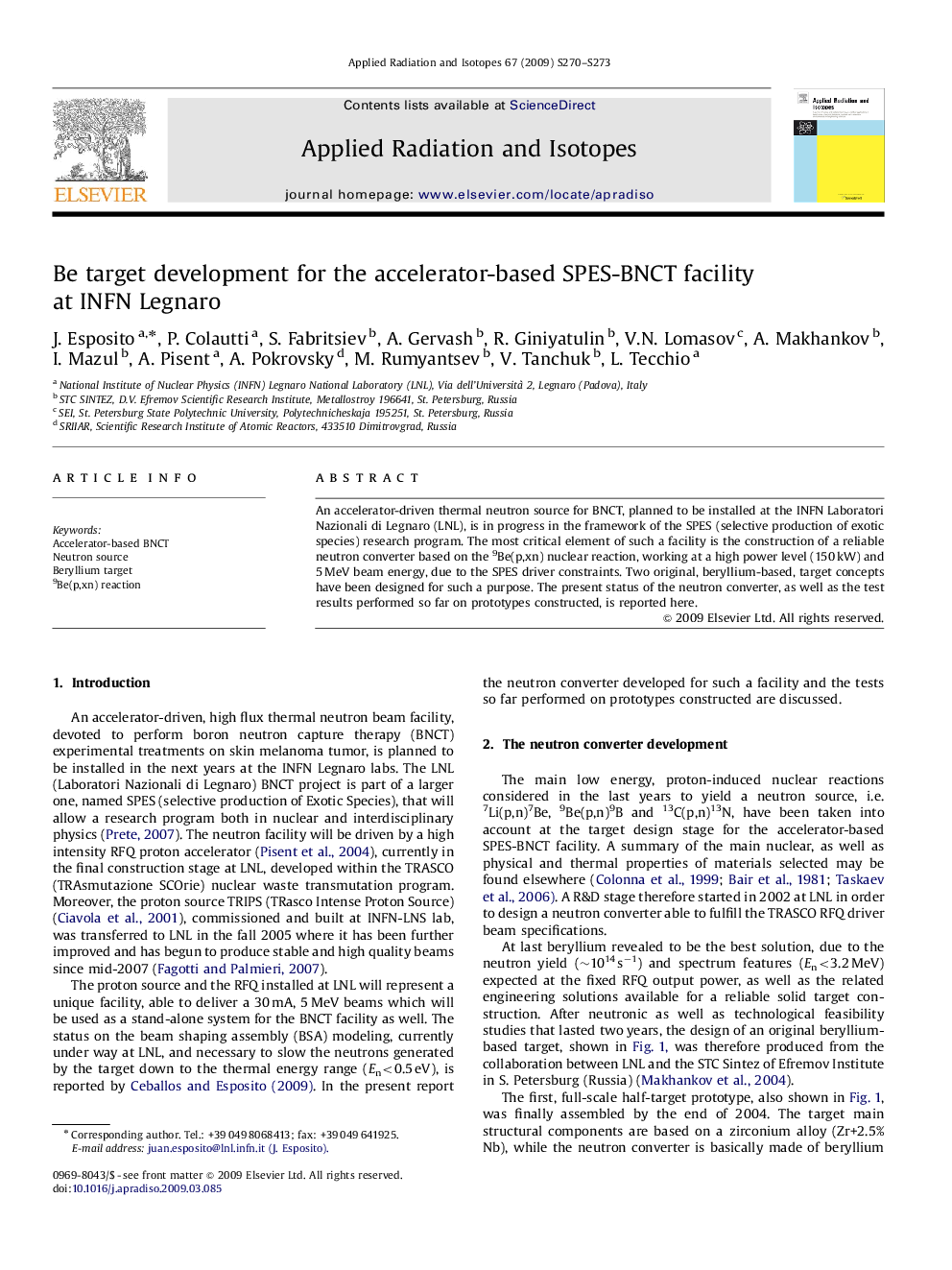 Be target development for the accelerator-based SPES-BNCT facility at INFN Legnaro