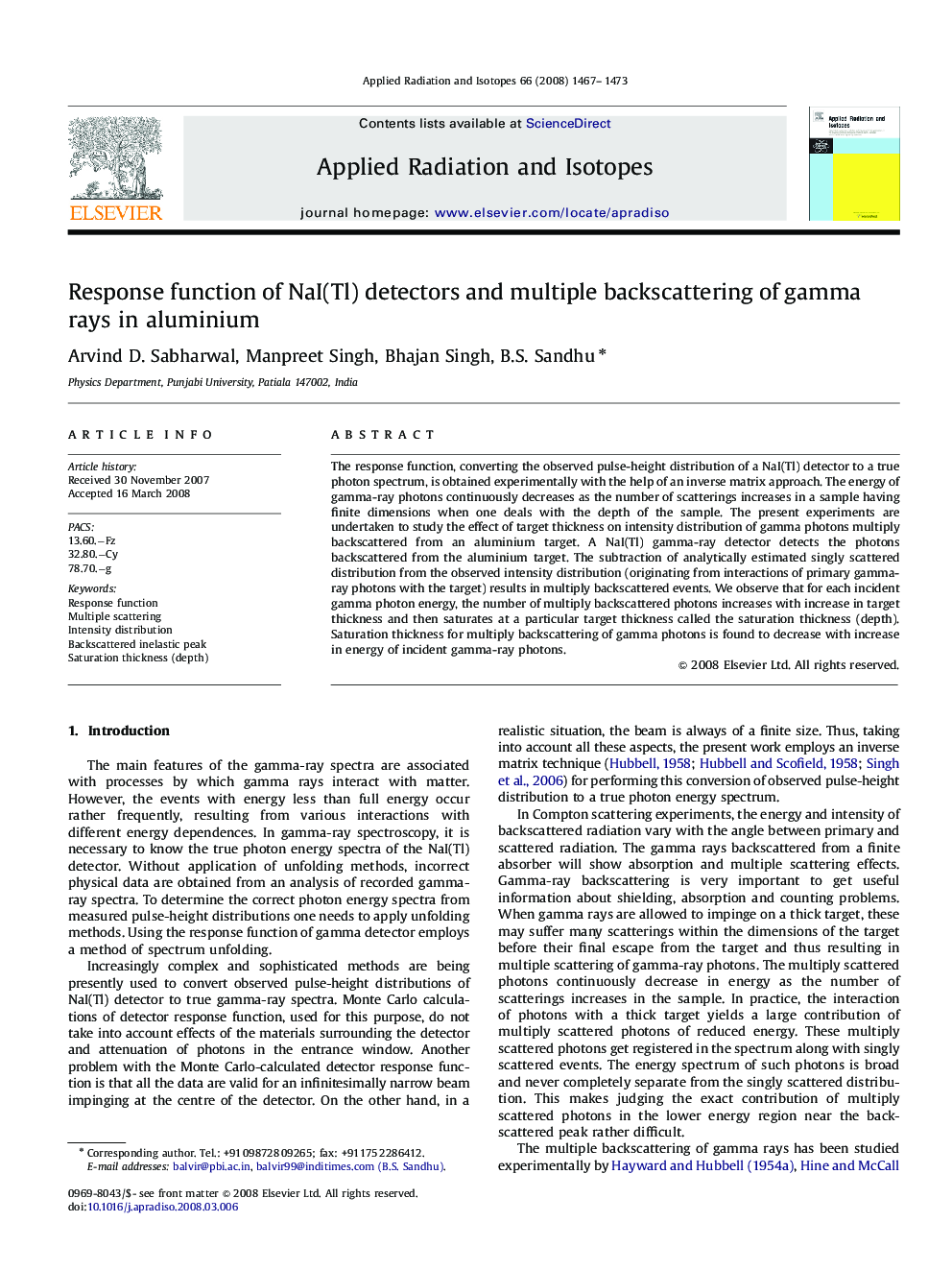 Response function of NaI(Tl) detectors and multiple backscattering of gamma rays in aluminium