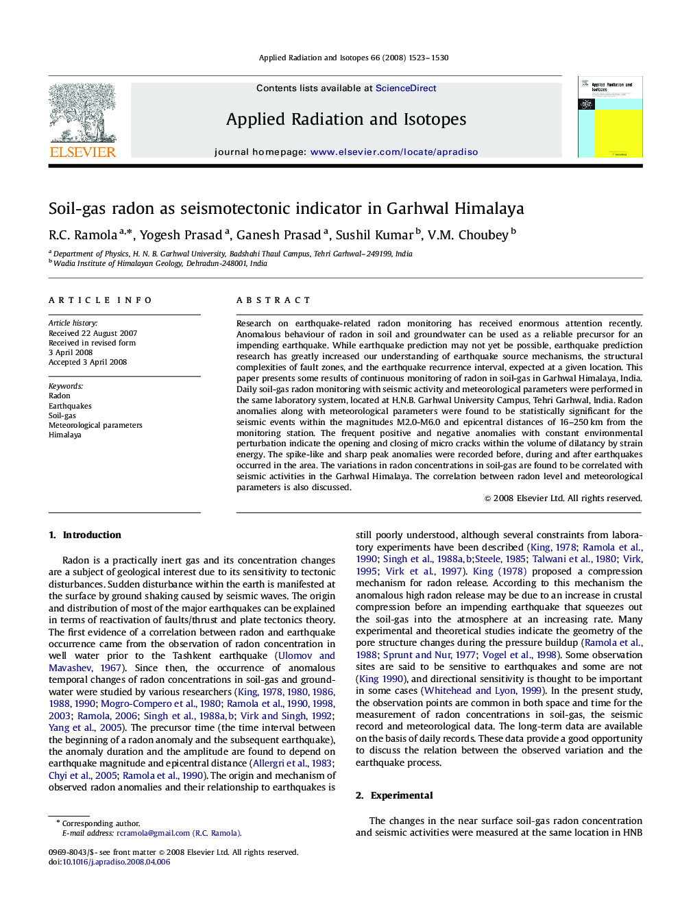 Soil-gas radon as seismotectonic indicator in Garhwal Himalaya