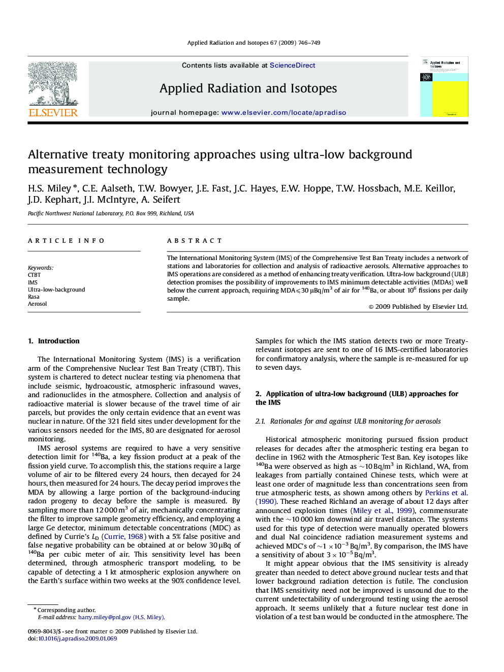 Alternative treaty monitoring approaches using ultra-low background measurement technology