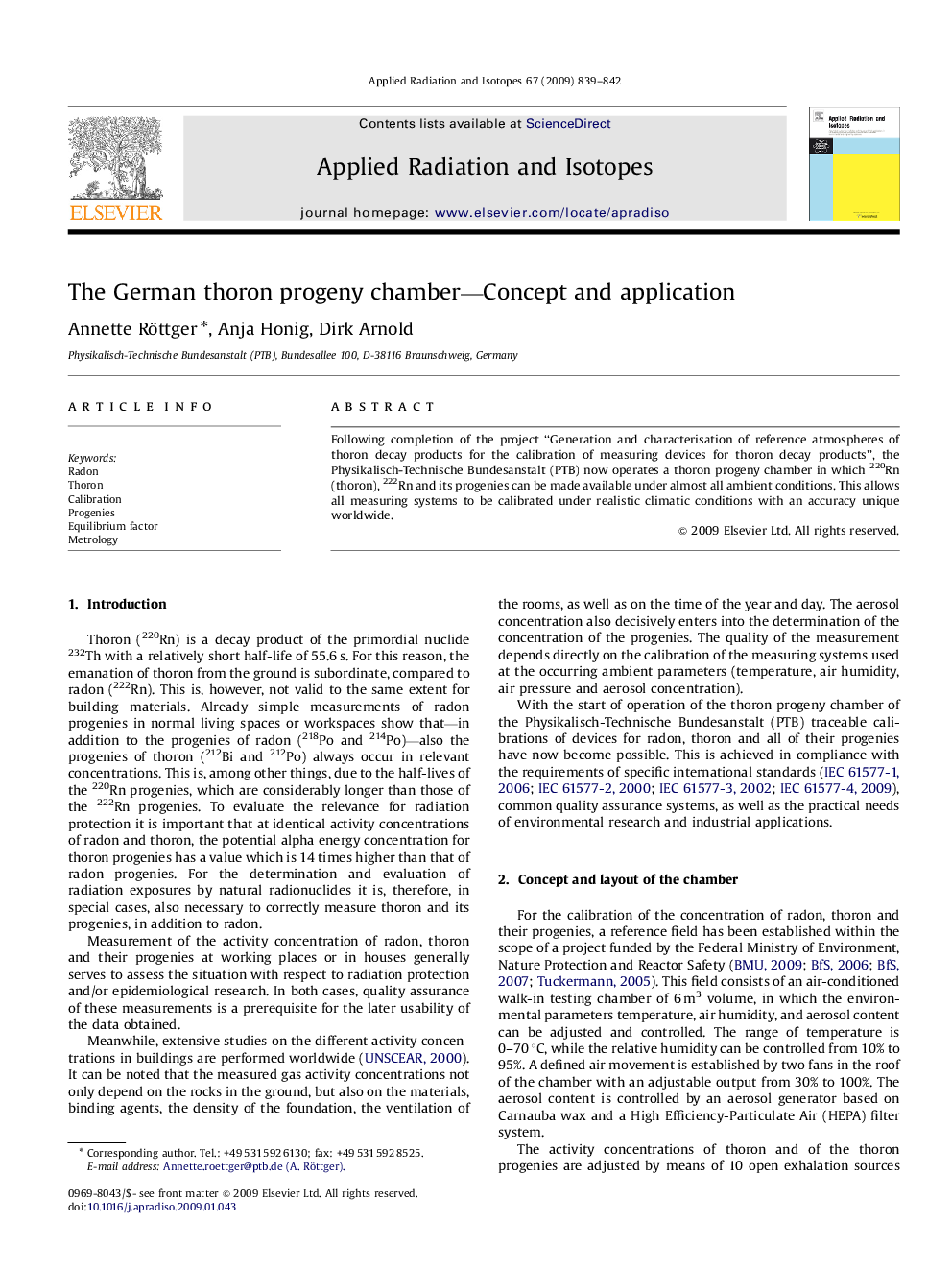 The German thoron progeny chamber—Concept and application