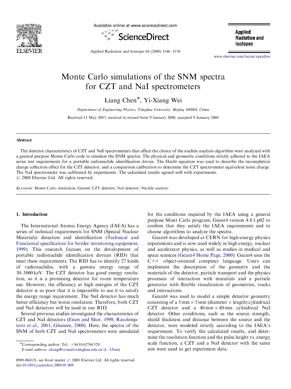 Monte Carlo simulations of the SNM spectra for CZT and NaI spectrometers