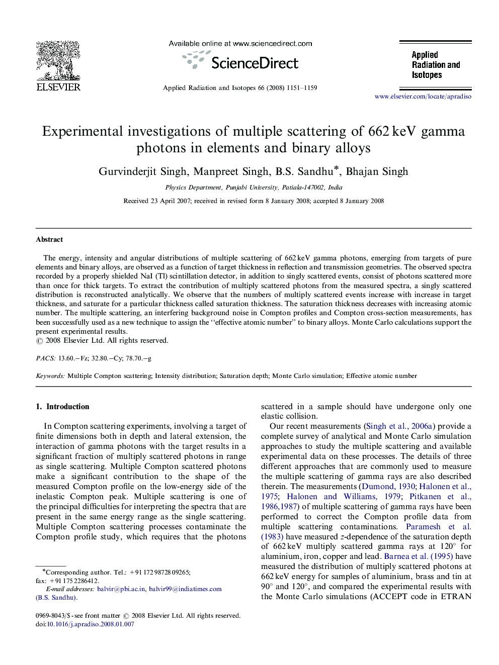 Experimental investigations of multiple scattering of 662 keV gamma photons in elements and binary alloys