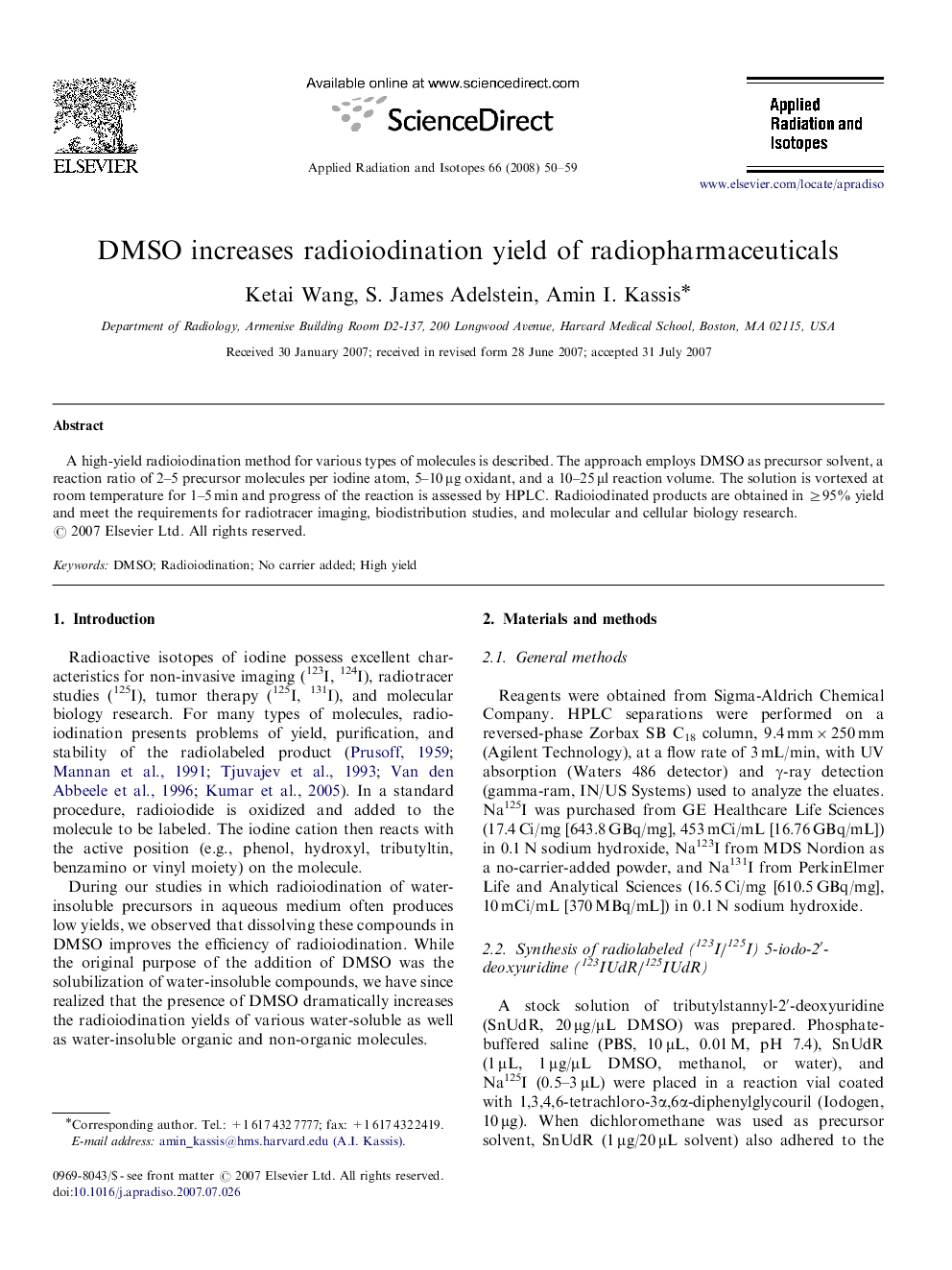 DMSO increases radioiodination yield of radiopharmaceuticals