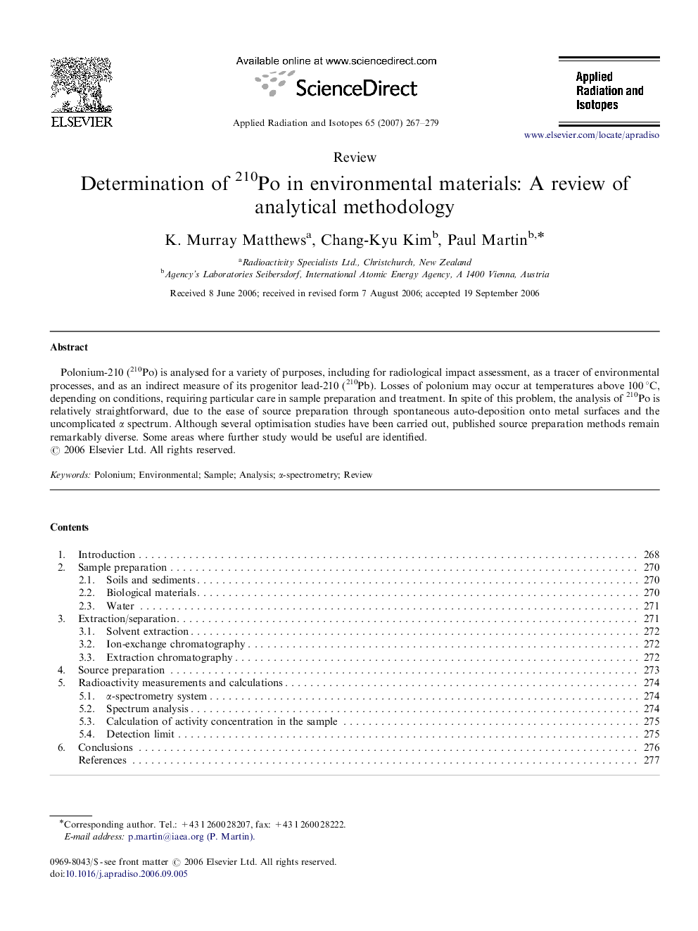 Determination of 210Po in environmental materials: A review of analytical methodology