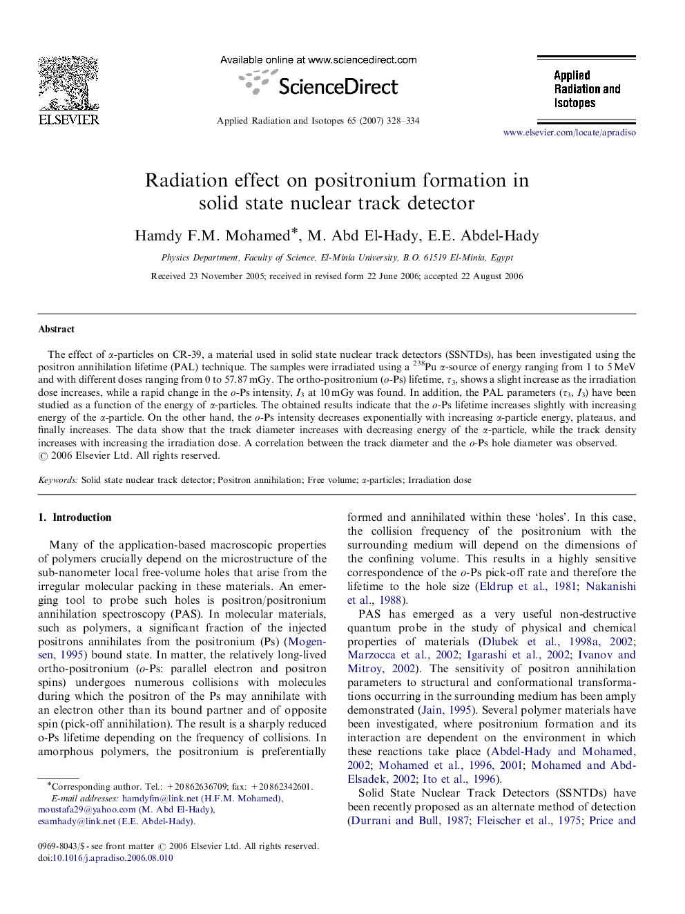 Radiation effect on positronium formation in solid state nuclear track detector