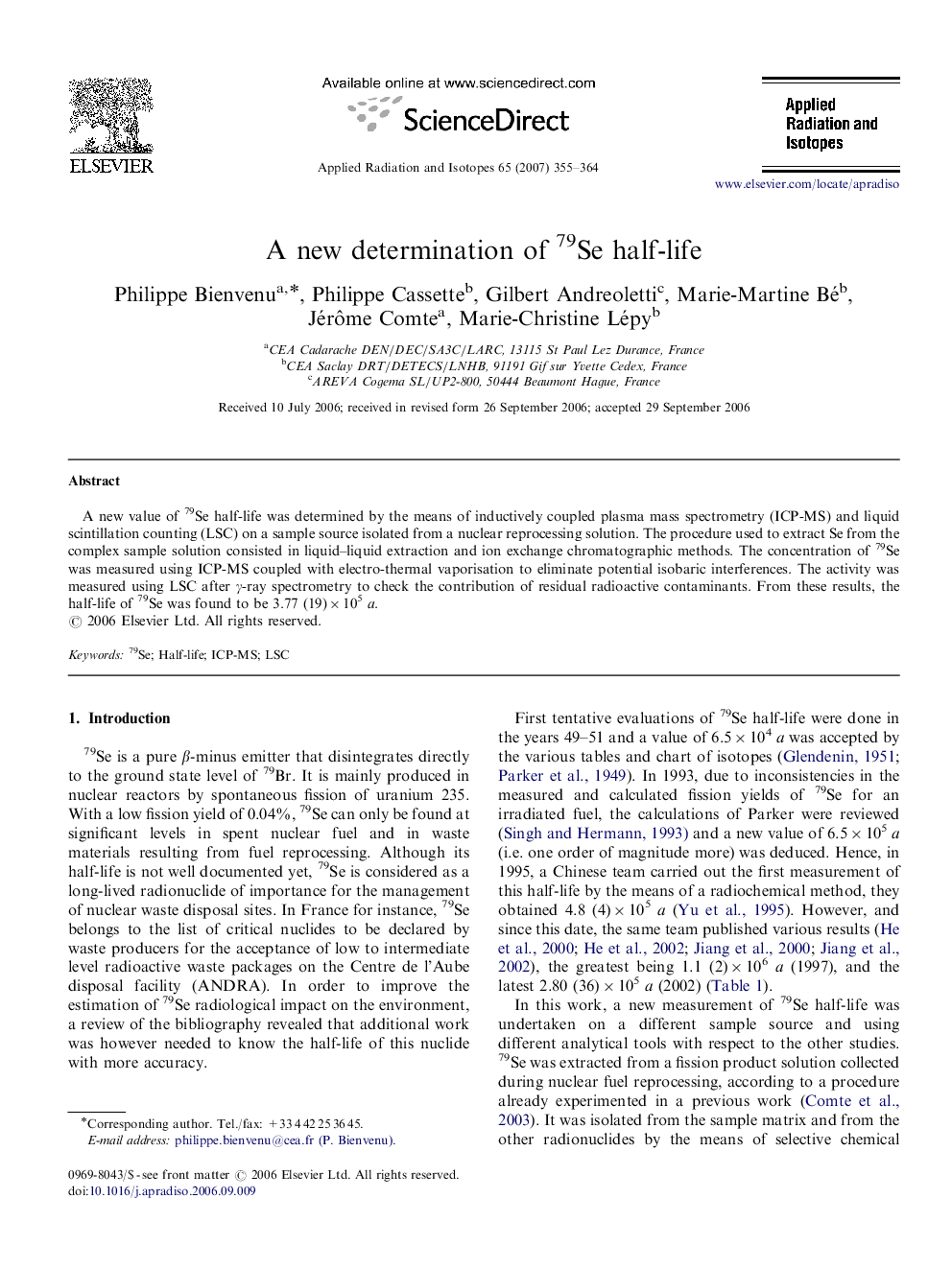 A new determination of 79Se half-life