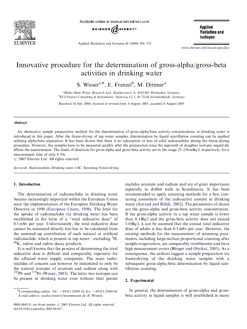 Innovative procedure for the determination of gross-alpha/gross-beta activities in drinking water