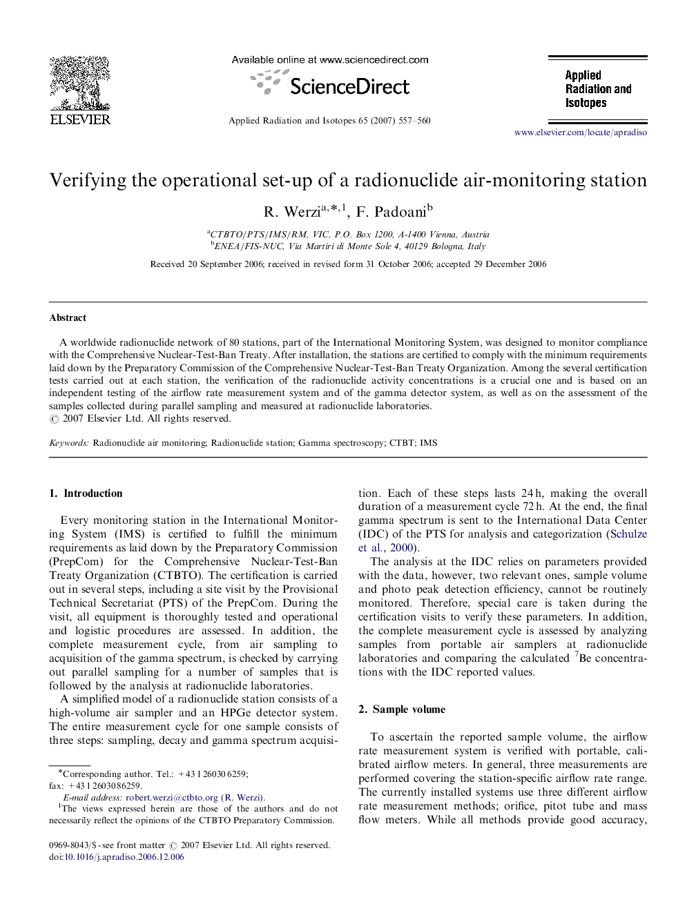 Verifying the operational set-up of a radionuclide air-monitoring station